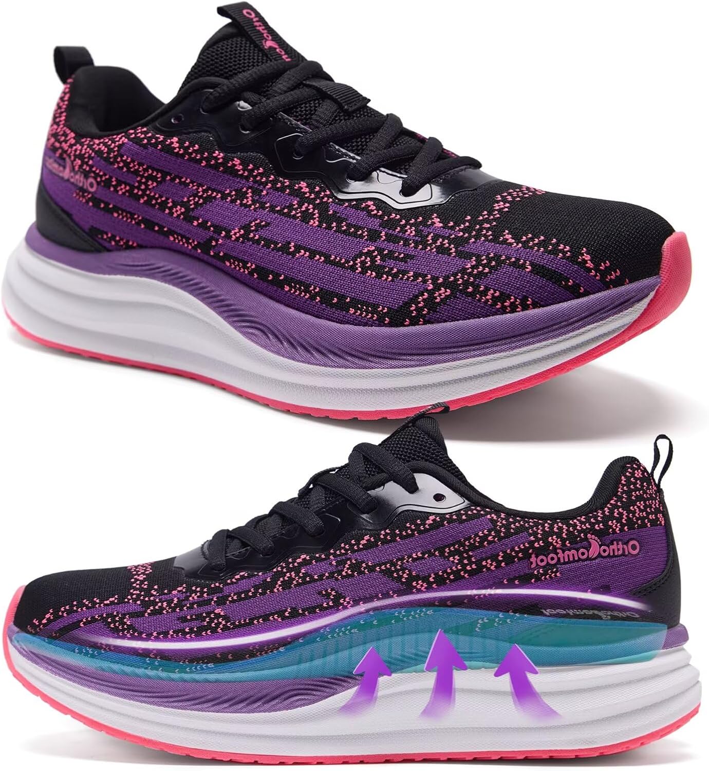 OrthoComfoot Women's Orthopedic Road Running Shoes: Comfortable Arch Support Orthotic Plantar Fasciitis Athletic Sport Sneakers, Casual High Arch Flat Feet Walking Shoes for Foot Heel and Pain Relief