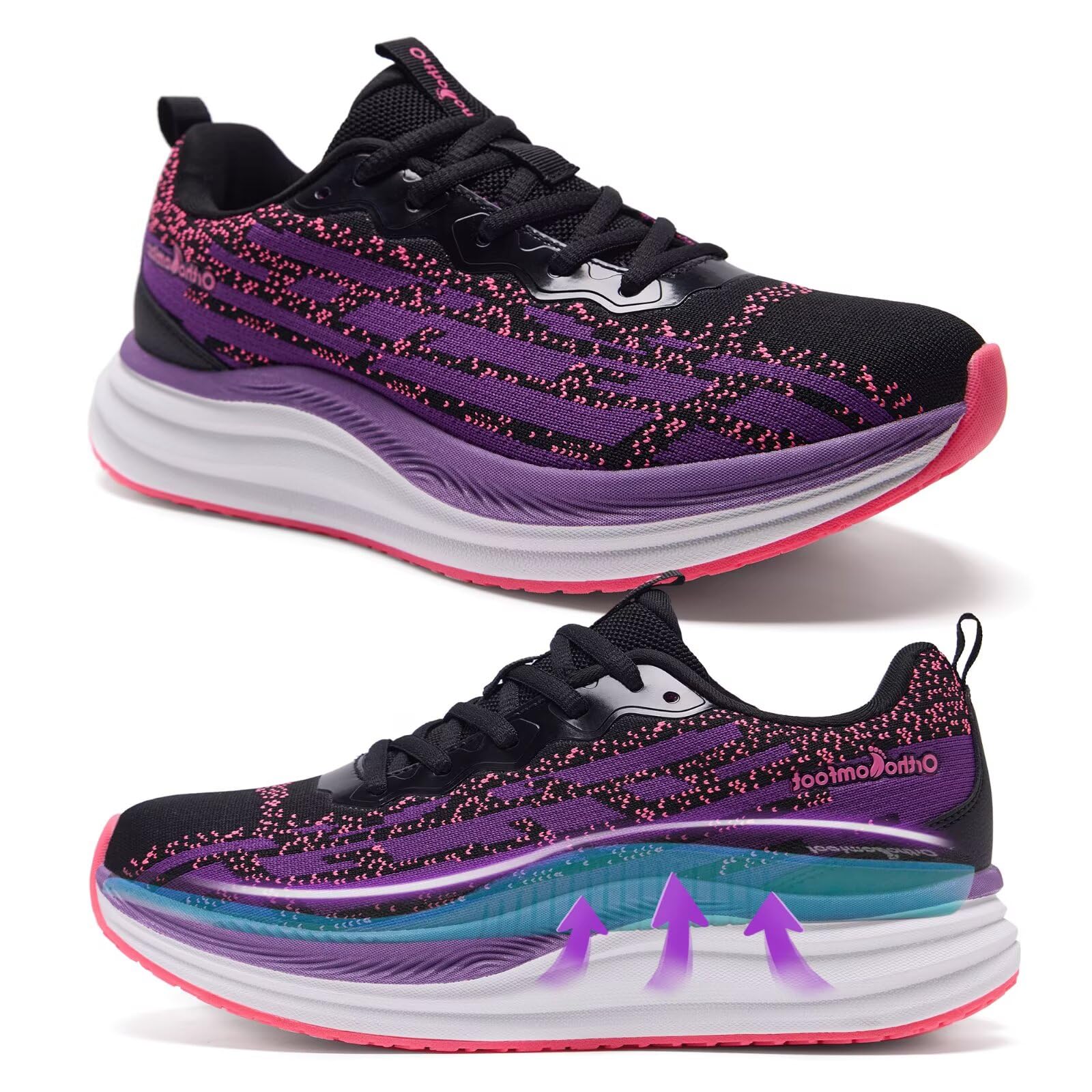 OrthoComfoot Women's Orthopedic Road Running Shoes: Comfortable Arch Support Orthotic Plantar Fasciitis Athletic Sport Sneakers, Casual High Arch Flat Feet Walking Shoes for Foot Heel and Pain Relief