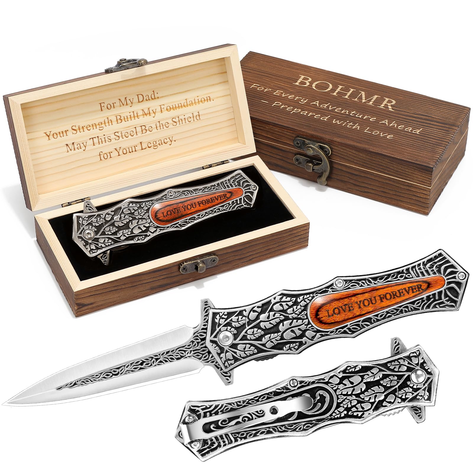 Birthday Gifts For Dad, Personalized Gift For Dad On Christmas And Father'S Day, Multitool Engraved Pocket Folding Knife With Gift Box For Father, Cool Idea Presents For Daddy From Daughter & Son