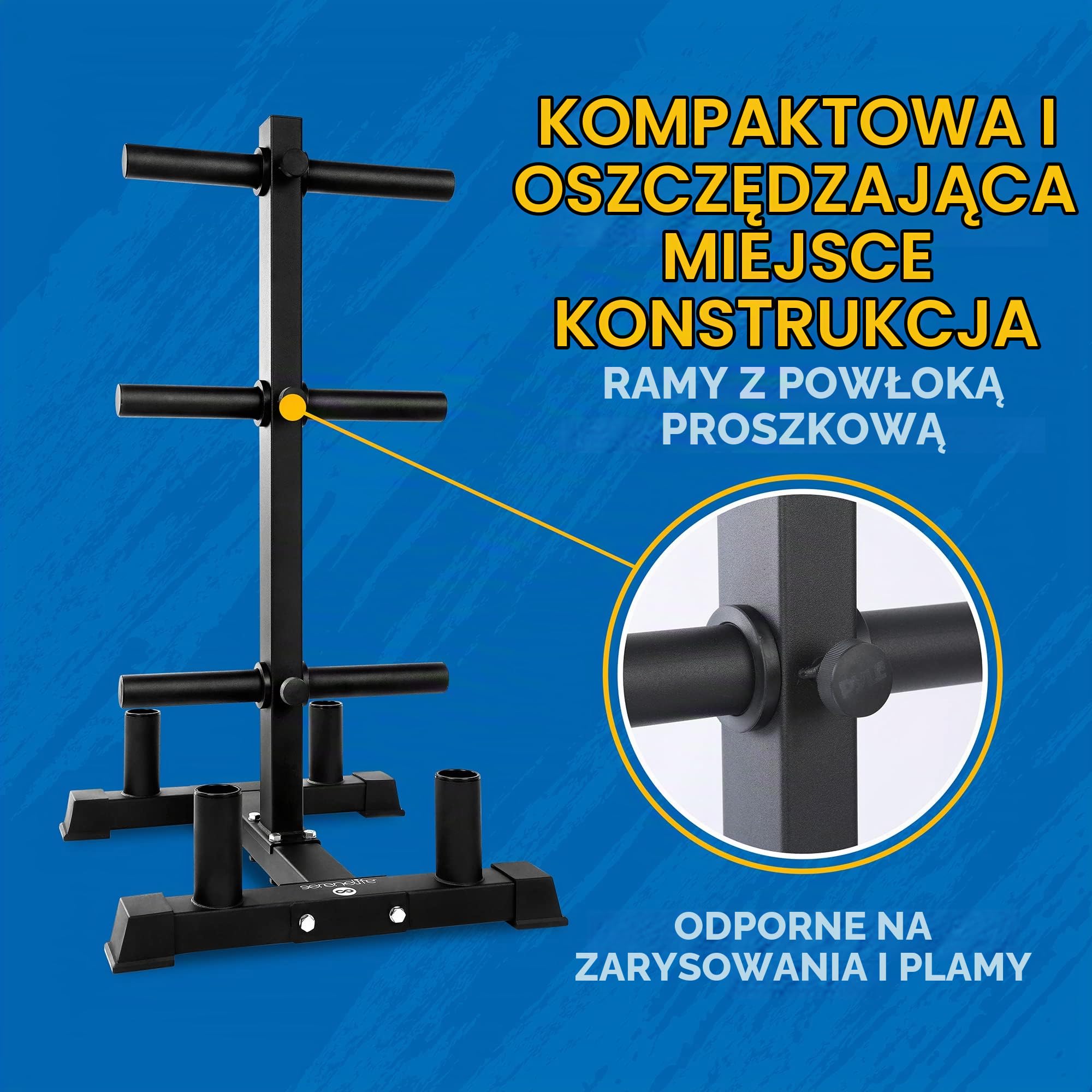 SereneLife Olympic Stojak na talerze obciążeniowe, nośność 362 kg, wytrzymały organizer na siłownię, odporna na zarysowania, wykończenie proszkowe, łatwy w montażu, kompaktowy i zajmuje mało miejsca,