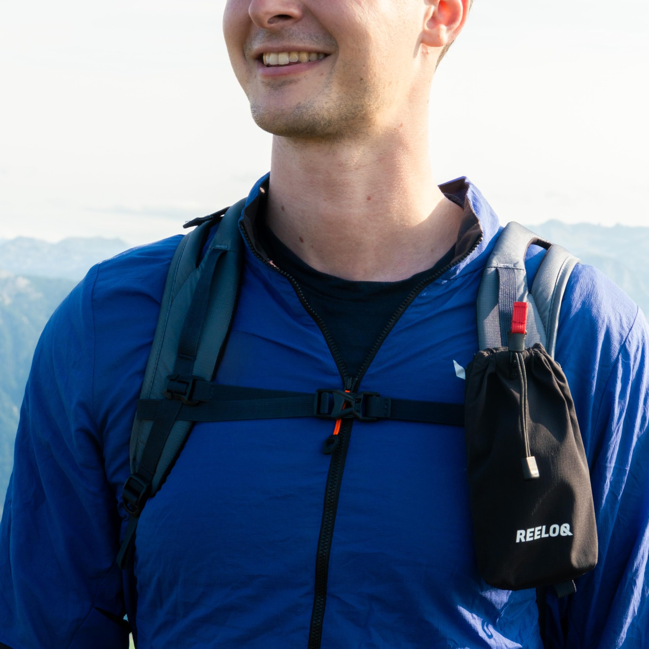 REELOQ Funda para teléfono móvil ultraligera para deportes al aire libre, montaje en mochila para escalada, senderismo, trekking, color negro, bolsa fácil de montar para smartphones, gafas de sol