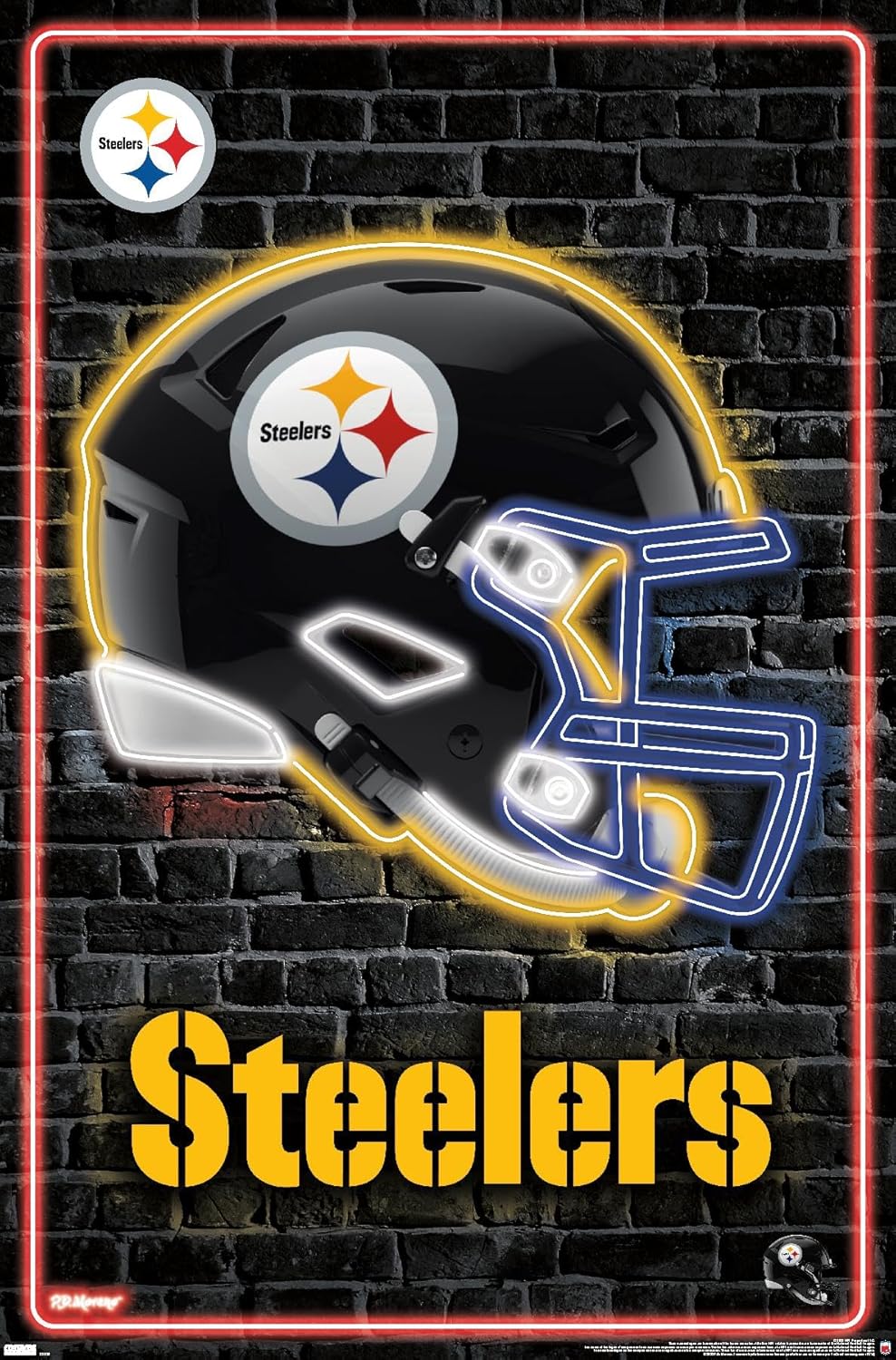 NFL Pittsburgh Steelers - Neon Helmet 23 Wall Poster, 34L" x 22.4W", Unframed Version