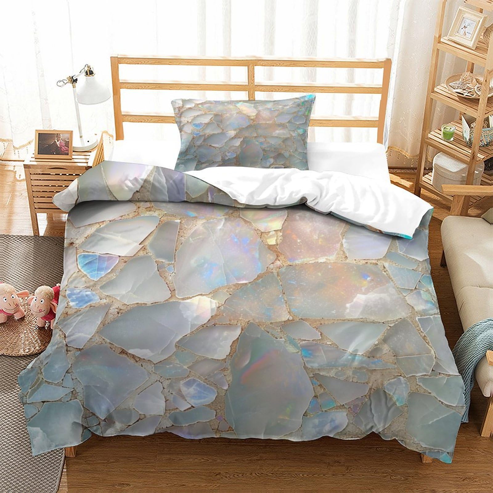 P1S9U7W5Y 3D Printed Crystal Stone Pattern Duvet Cover Set 3pcs Microfiber Artistic Watercolor Bedding Set Single（135x200cm）
