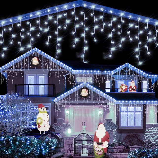 YMing Icicle Lights Outdoor, 33ft 400 LED Fairy Light Decoration Outdoor Plug in 8 Modes Waterproof String Light Outside Indoor Decorations for Party, Wall, Garden, Birthday, Patio, Eave - Cool White