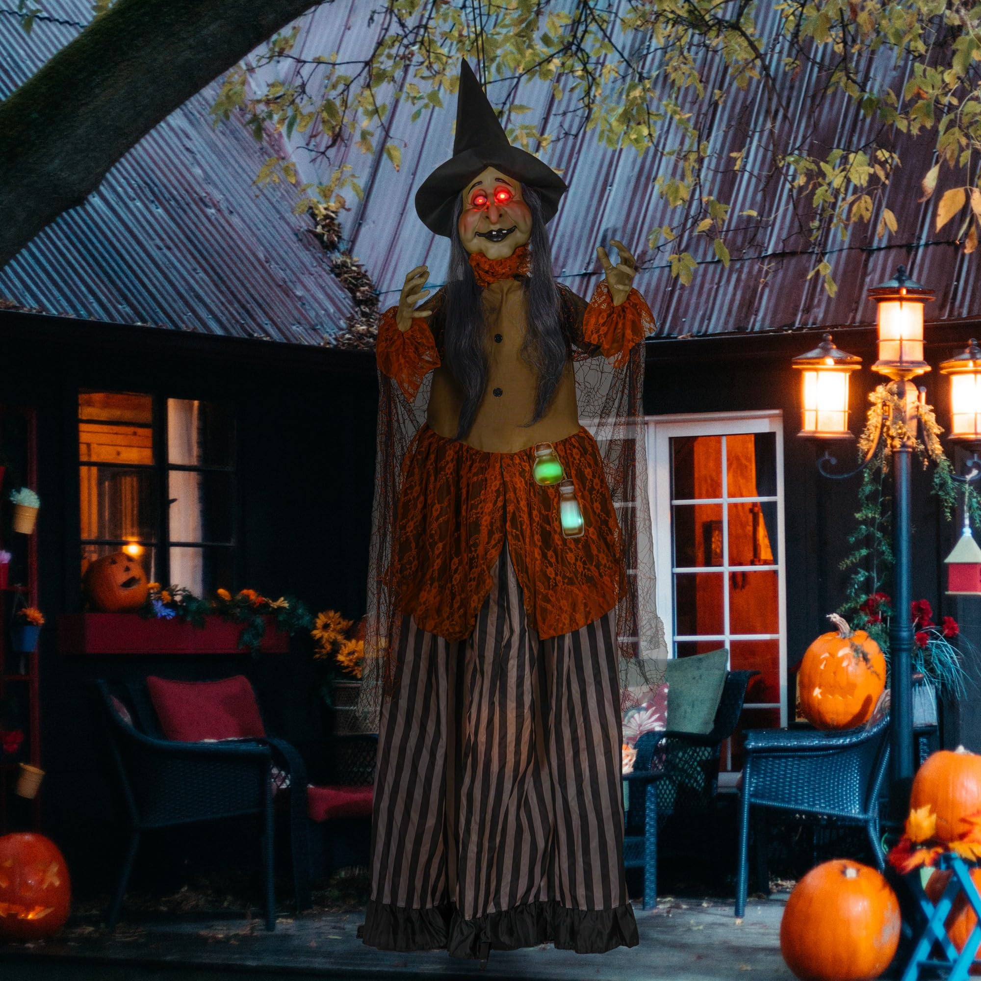 Homcom Black 183 Cm Life Size Halloween Animated Standing Fat-Faced Witch