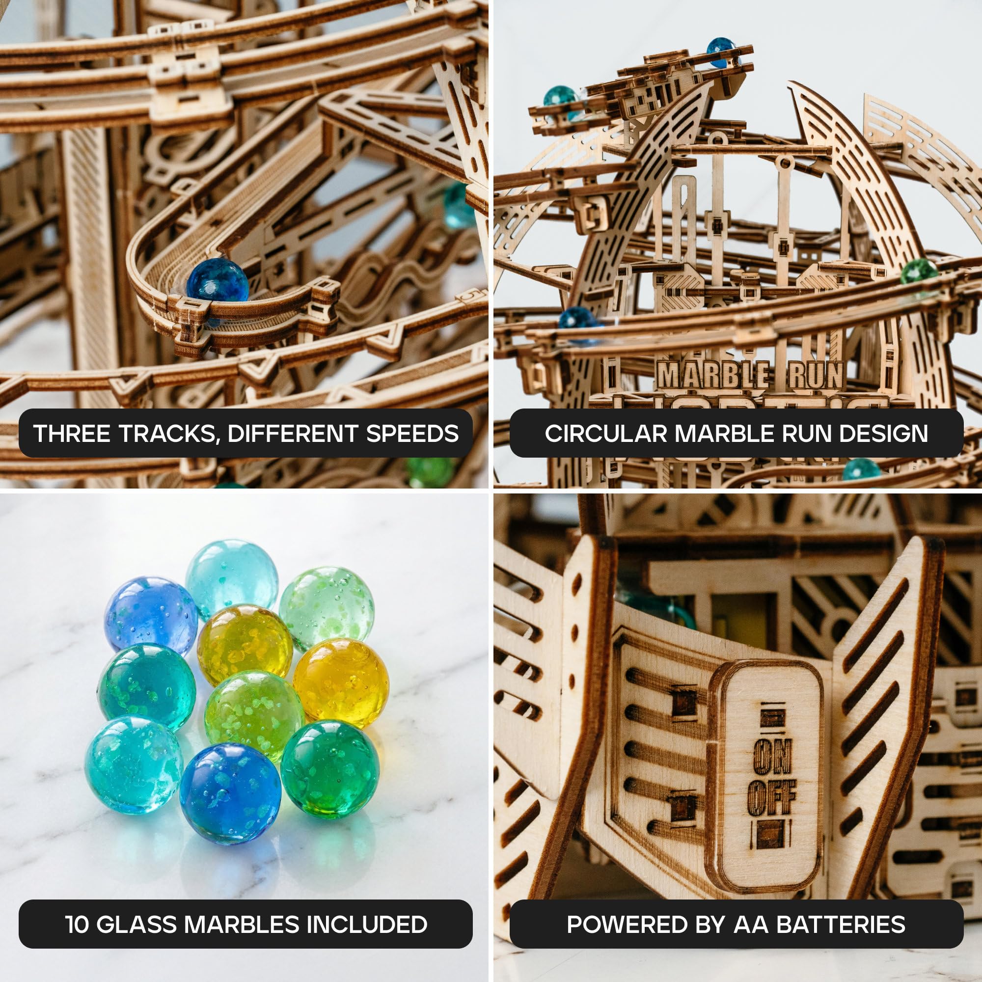Wood Trick Gravity Marble Puzzle 3D di Legno per Adulti da Costruire | [773 Pezzi] Labirinto di Biglie Motorizzato Elettrico - Kit di Montaggio Meccanico in Legno DIY per Adulti