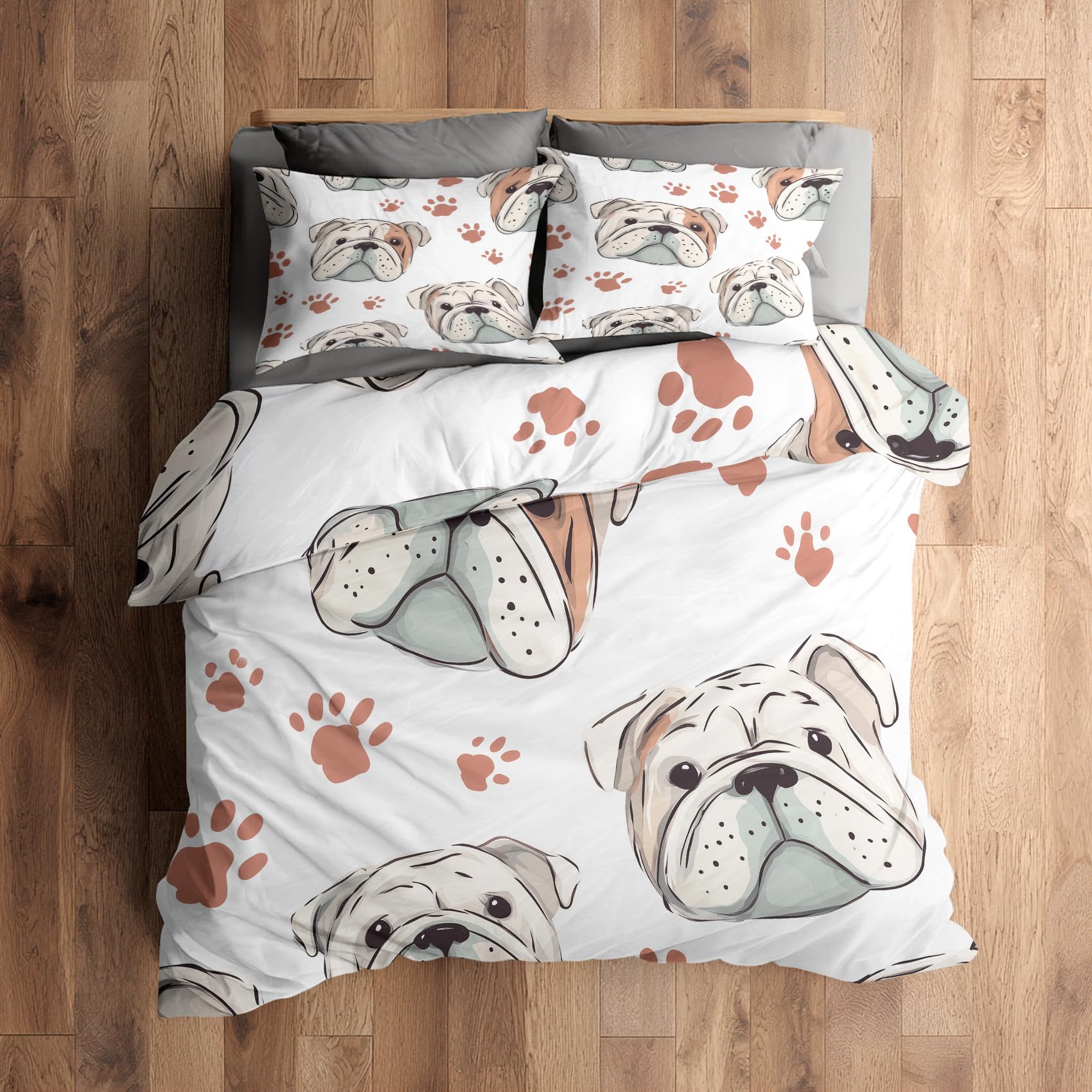 Housse de couette 140x200 cm zippée qui ne glisse pas pour lit d'enfant motif bouledogue