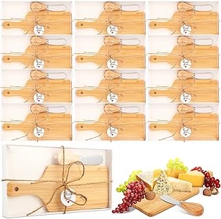 12 Sets Bridal Baby Shower Cheese Prizes Mini Charcuterie Board Set with Knives Wooden Board and Thank You Box Game Gifts for Wedding Party Guests Winners(Bamboo)