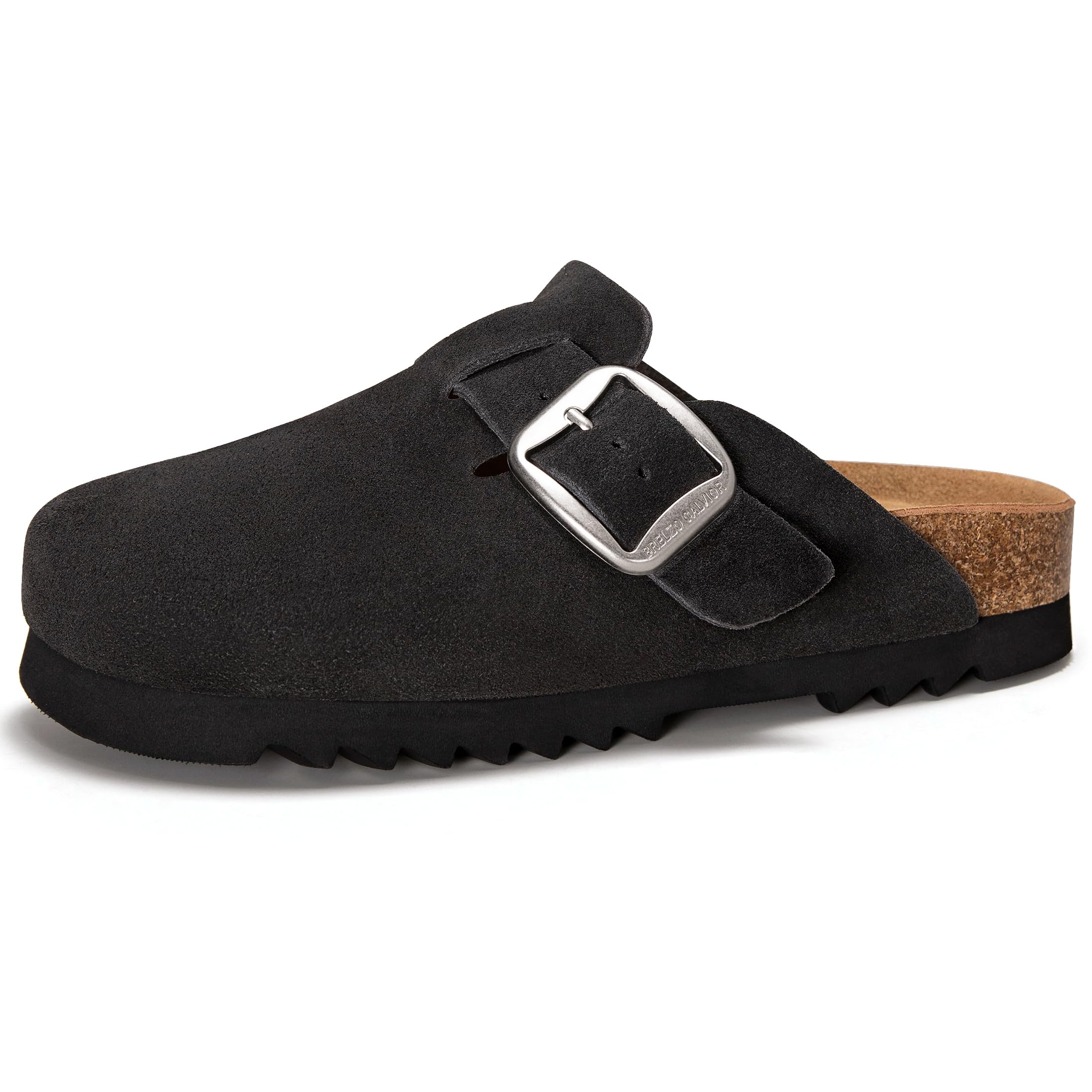 Brelzo Calvior Suede Clogs for Women Leather Slip-on Mules Men's Potato Shoes Non Slip Sandals with Adjustable Buckle