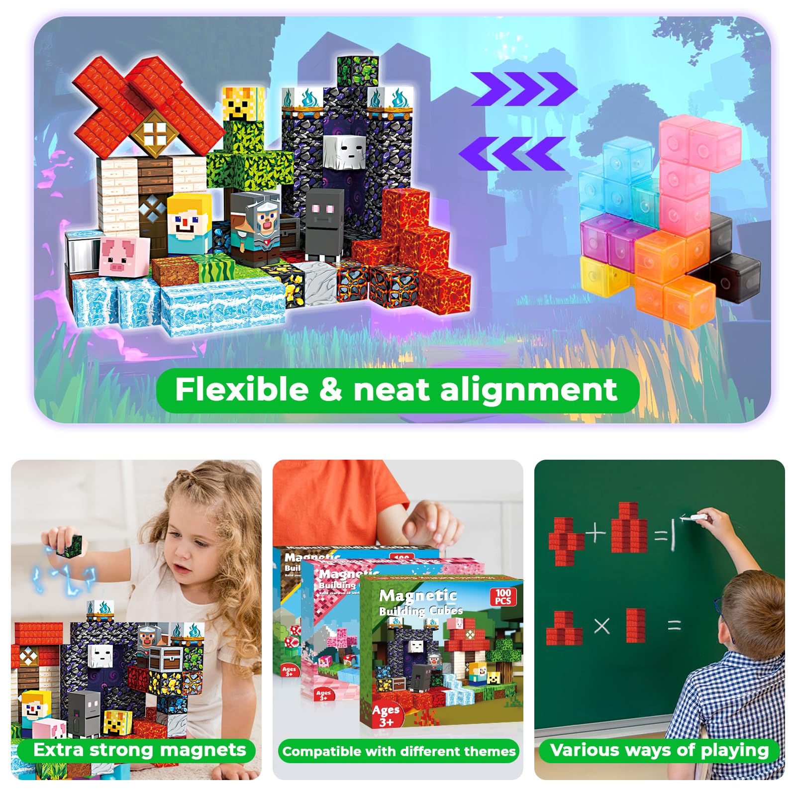 Goody King Magnetyczne klocki, 100 elementów, zestaw portalu leśnego – klocki magnetyczne dla dzieci z lawą, lasem i zwierzętami - bloki magnetyczne Montessori zabawka od 3+ lat - magnetyczne klocki