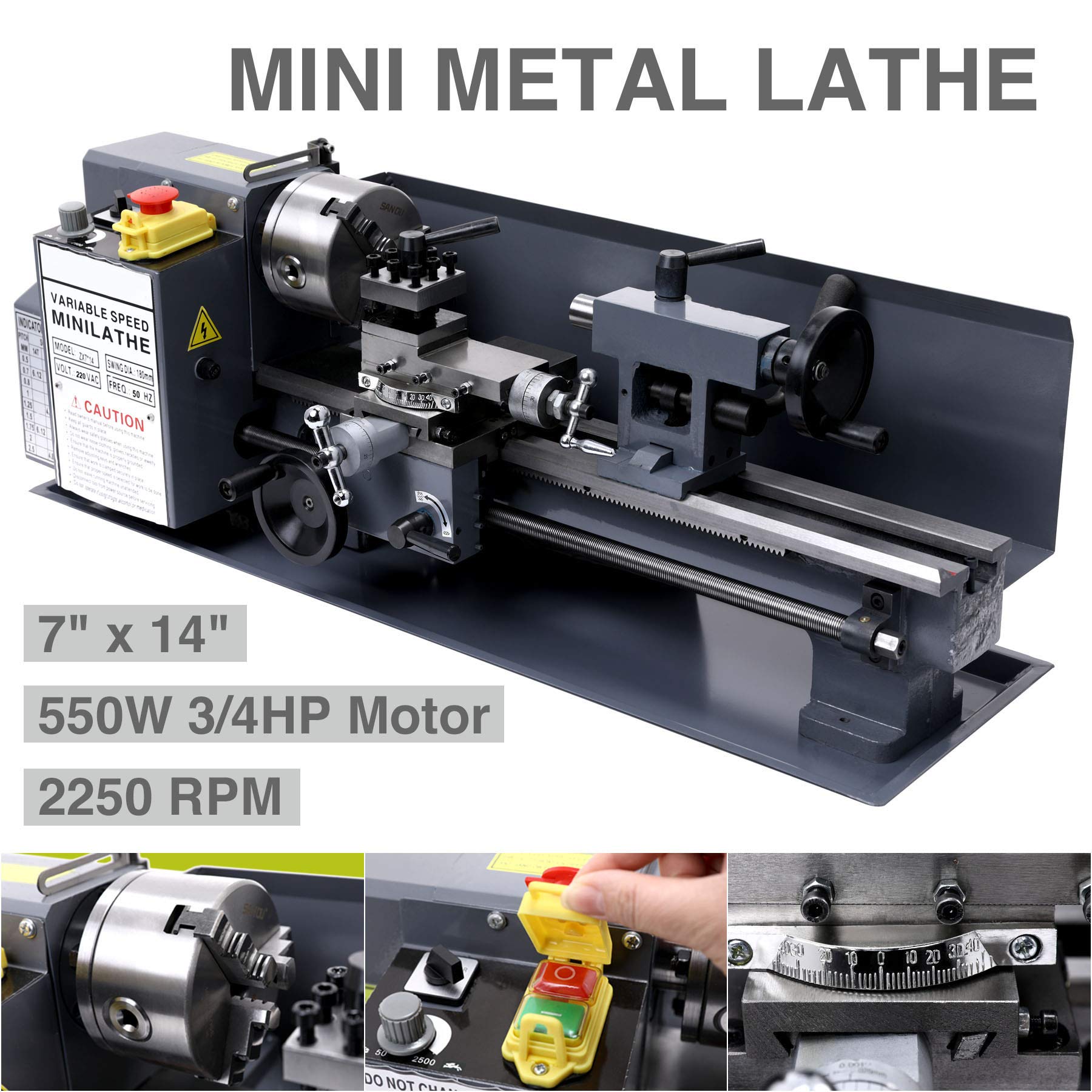 Orion Motor Tech Mini Metal Lathe Machine with 3Jaw Chuck Metal and