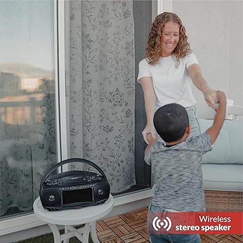 Miniatura 7 de Aiwa Boombox portátil, sonido cristalino con 3W x 2 altavoces y función de bajos, con una pantalla LCD de 7 pulgadas, conectividad Bluetooth, radio