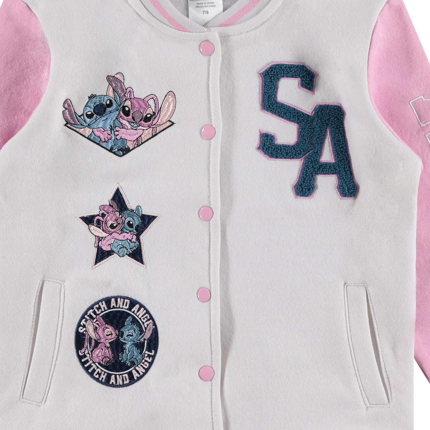 Disney Lilo,Stitch and Angel Varsity Bomber Jacket - Little and Big Girl Sizes 4-16