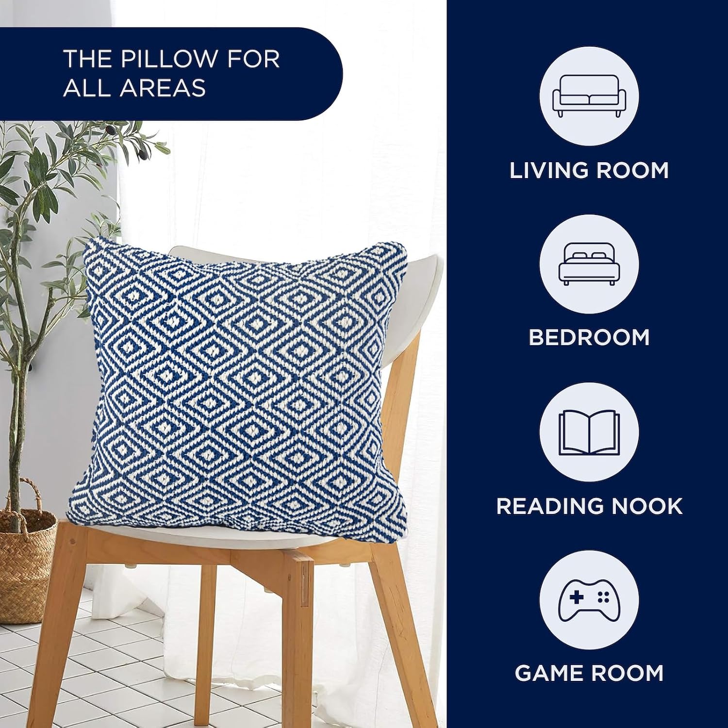 Blue and White Geometric Diamond Textured Decorative Throw Pillow Cushion Cover/Shell or Stuffed Throw Pillow Home Décor-2pk (2pk Sewn Stuffed Pillows)