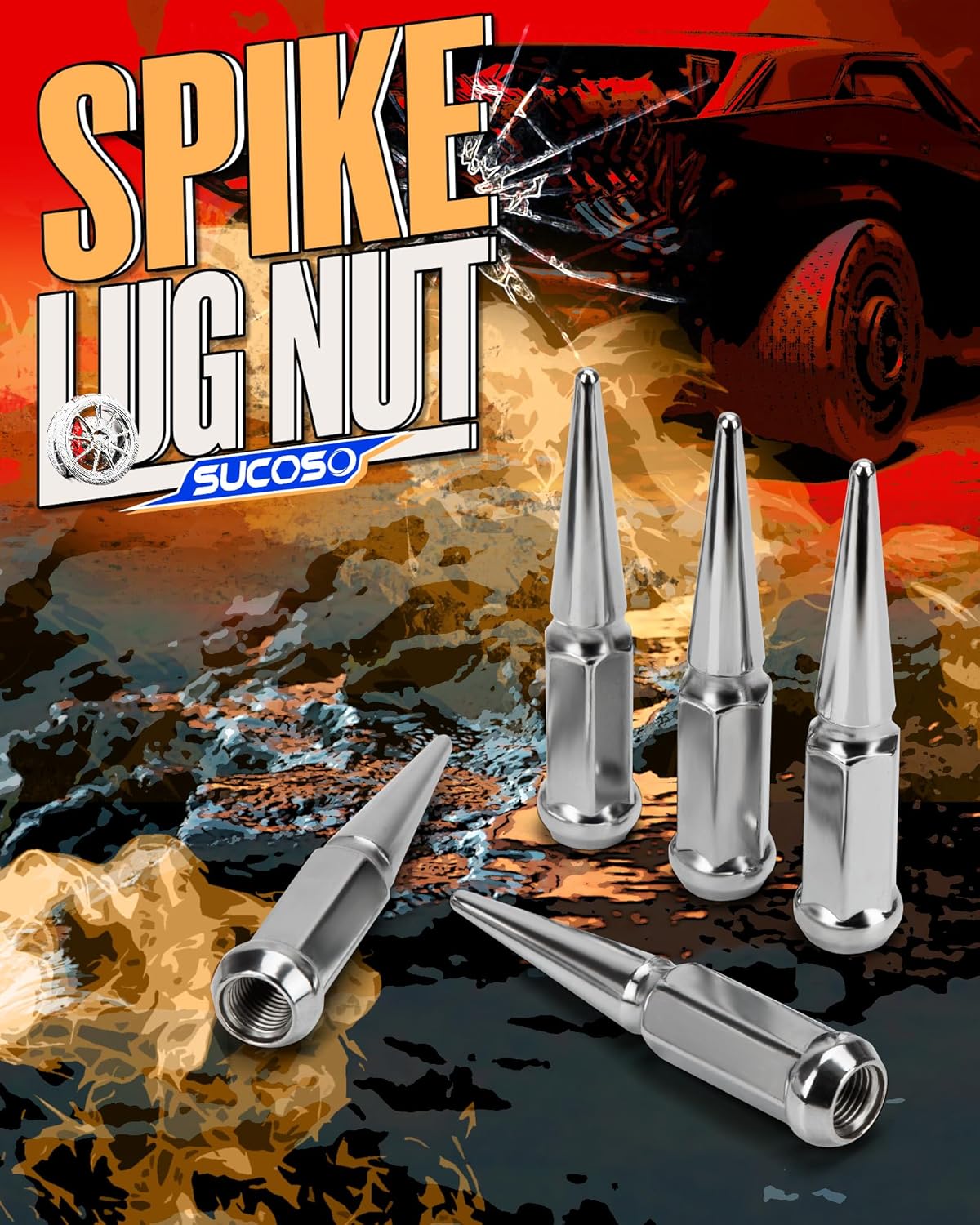 9/16-18 Spike Lug Nuts for 1994-2011 Dodge Ram 2500 3500, 2002-2010 Ram 1500, 1988-1997 Ford F250 F350, 2004-2009 Durango, 32PCS Spiked Lug Nuts 9/16-18 Chrome with Socket Key for Aftermarket Wheel