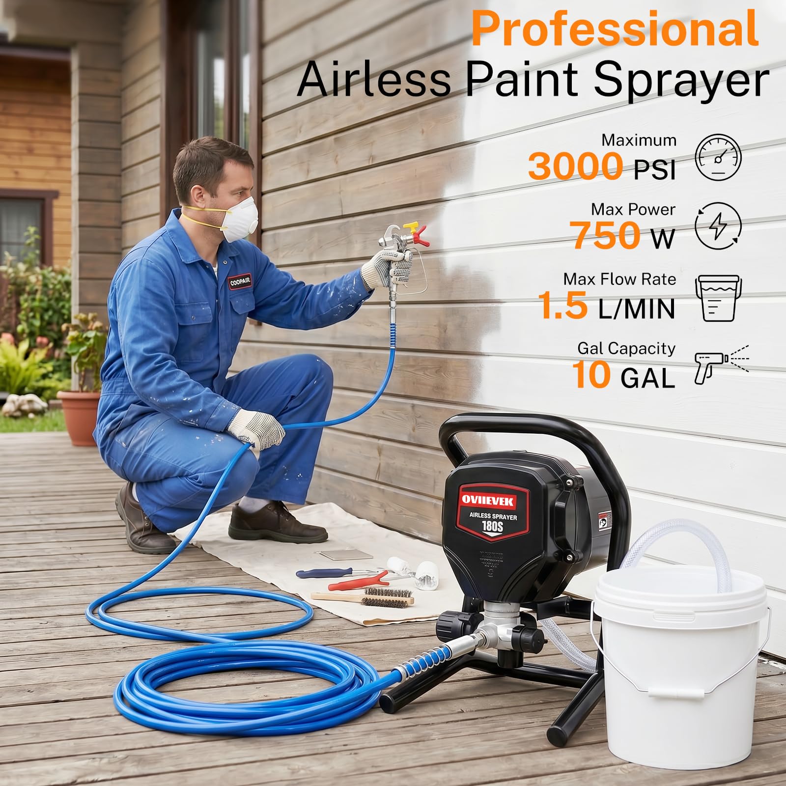 Pulverizador de pintura sin aire de 750 W, pistola de pintura eléctrica de alta presión de 3300 PSI con barra de extensión, herramienta de pintura profesional para paredes interiores