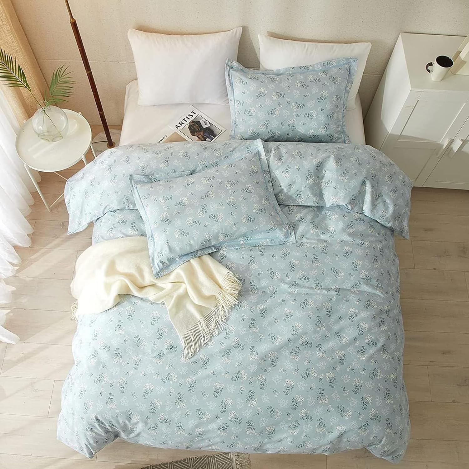 VM VOUGEMARKET Floral Comforter Set Queen Blue,90"x90" image 3