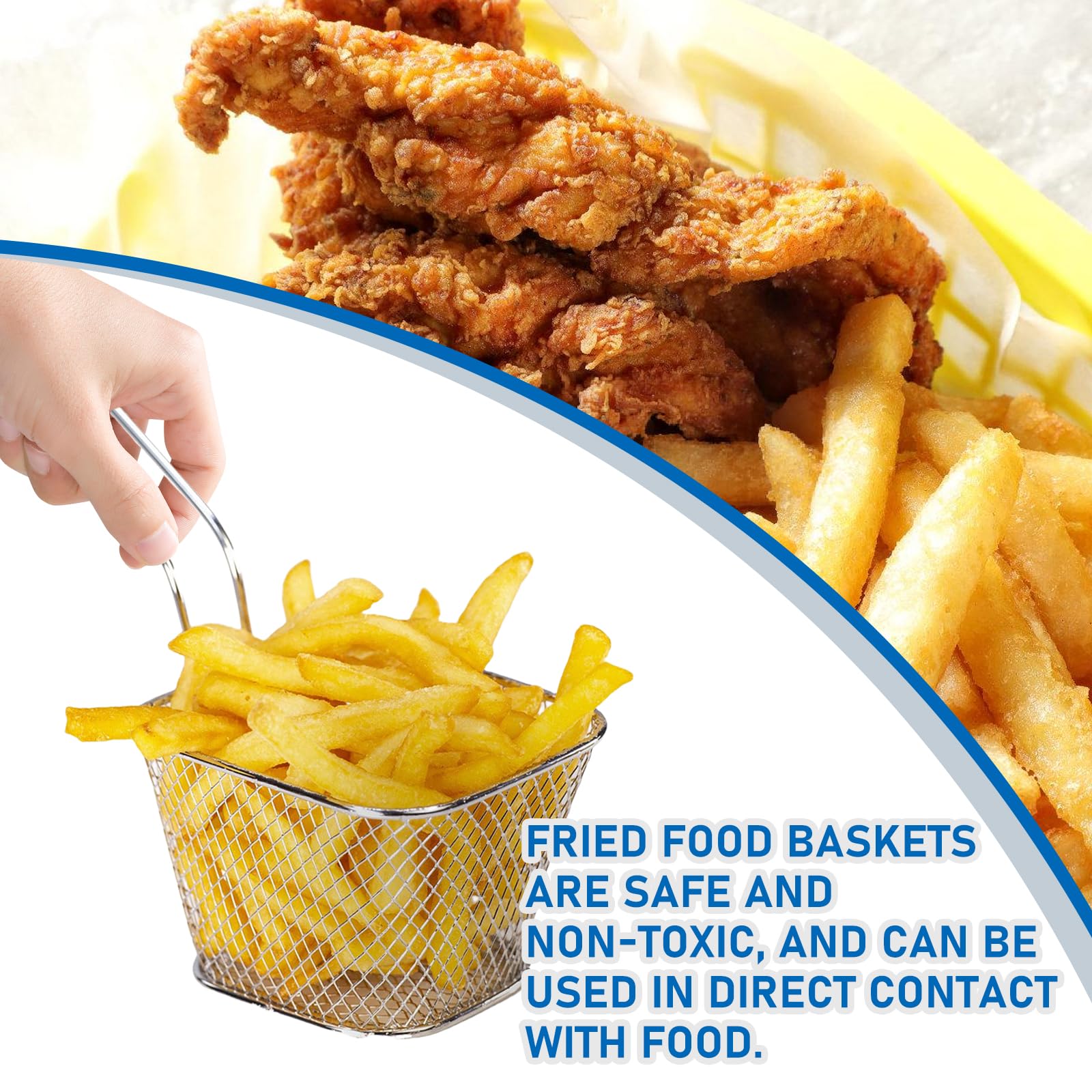 Lot de 12 paniers à frites : Petit panier à frites en acier inoxydable argenté avec anse - Panier à frites pour frites, frites, crevettes, rondelles d'oignon