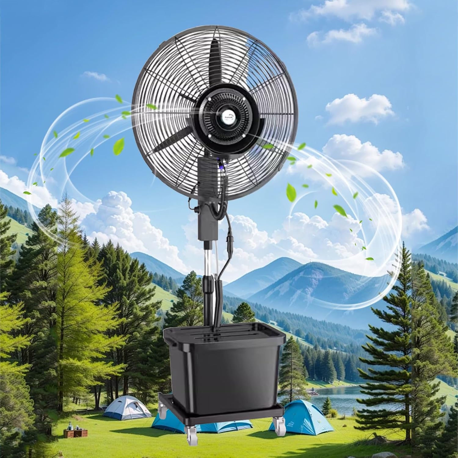Indoor Fan Heavy Duty Pedestal Oscillating Fan, Misting Fans Outdoor Fan with Mister, Automatic Water Filling, 40L, Three Gears(75cm)