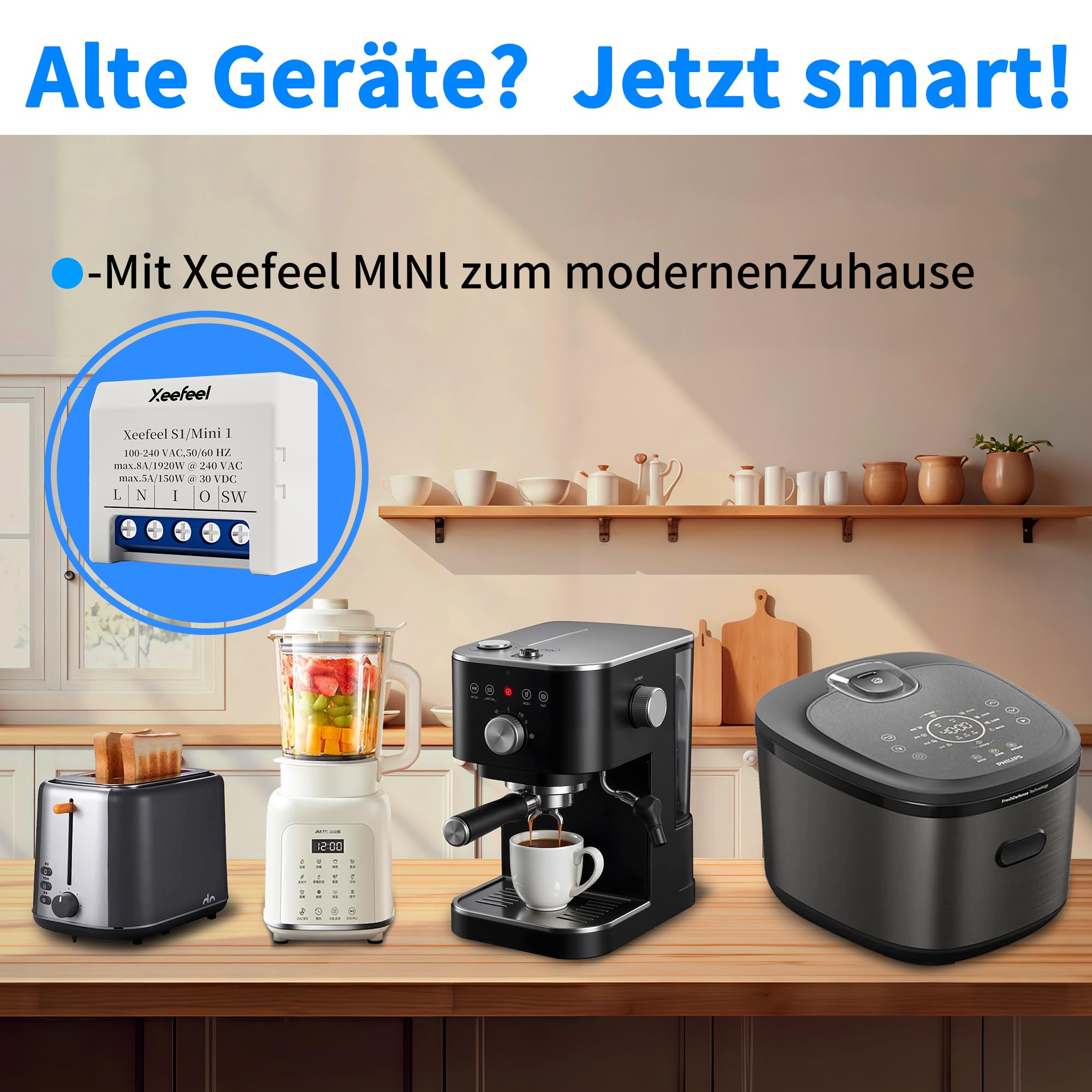 Mini 1 interruttore per relè intelligente Wi-Fi e Bluetooth – 8 A, per automazione domestica, compatibile con interruttore della luce, contatto a secco con ripetitore Wi-Fi, Alexa e Google