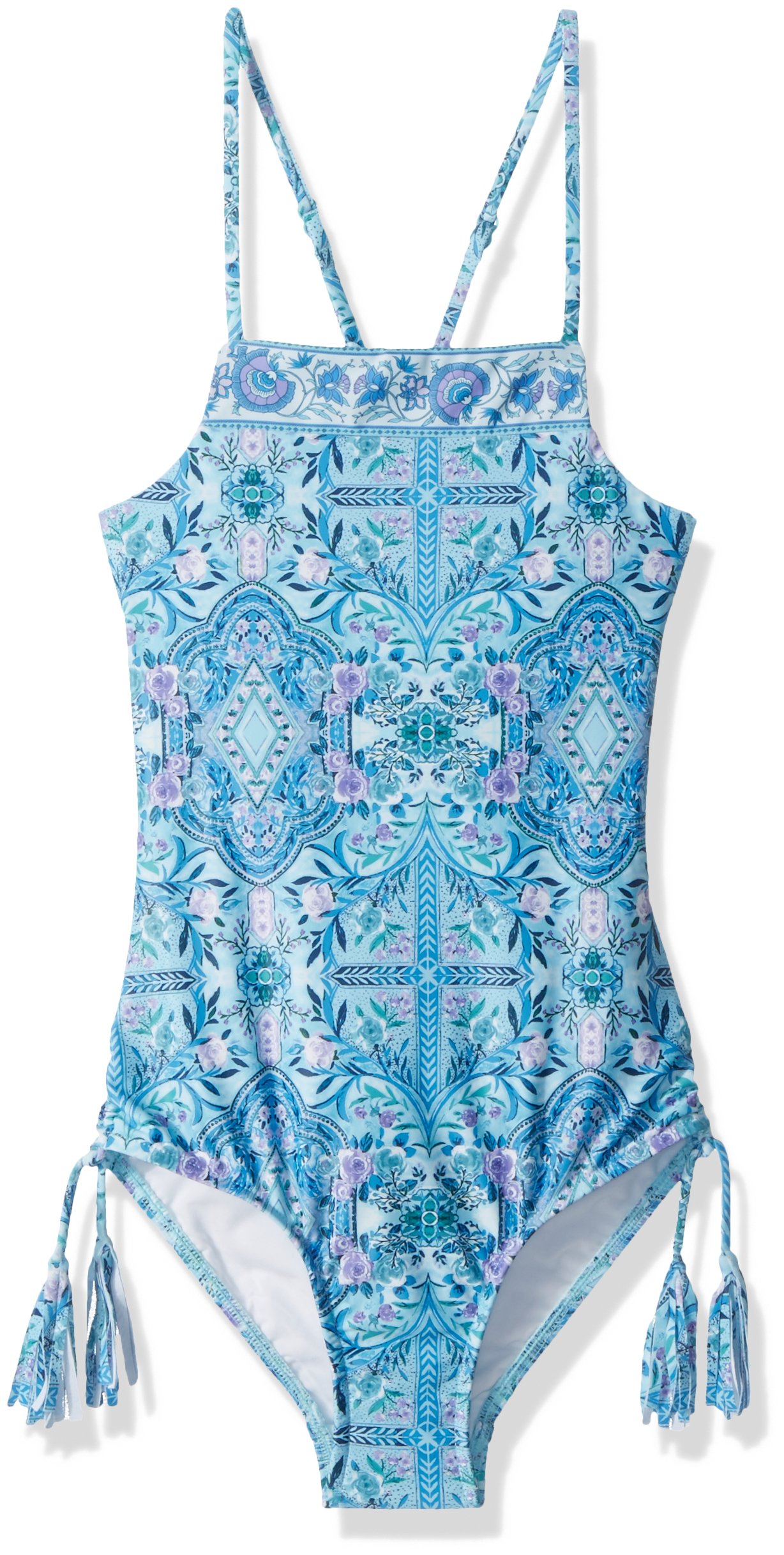 Seafolly Girls' High Neck Tank One Piece Swimsuit, Aqua Sky, 6
