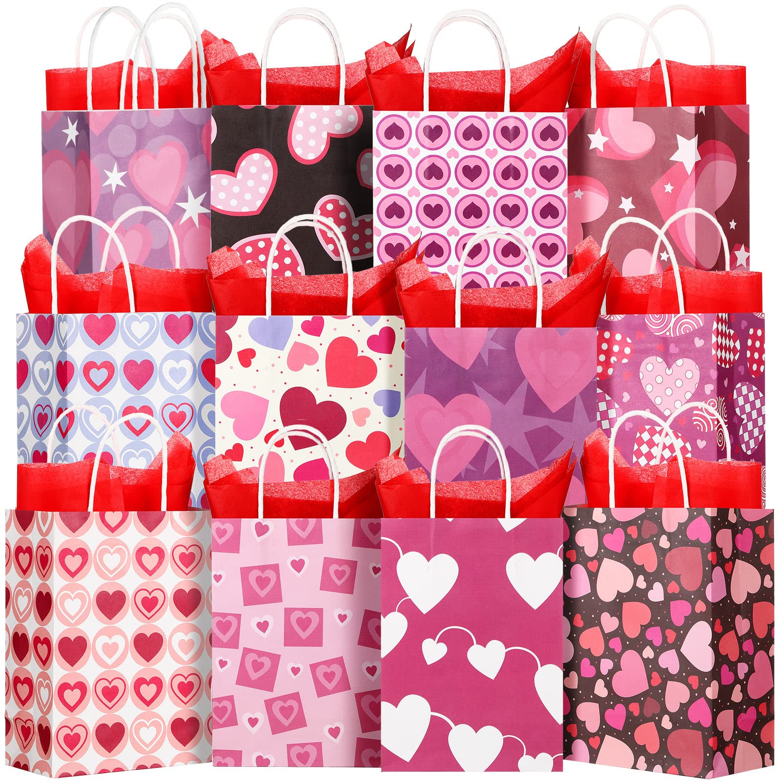 Yexiya 120 Stück Valentinstag Papiertüten mit Griffen Geschenktüten Bulk 21,6 x 16,3 x 8,9 cm Goodie Bags für Kinder Geburtstag Valentinstag Party Zubehör (Herz)