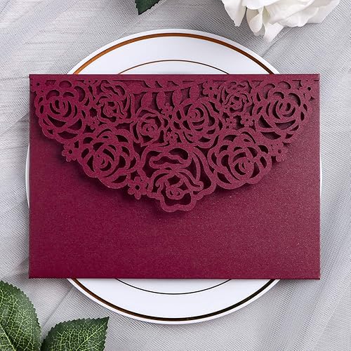 YIMIL 20 unidades de 512 x 721 pulgadas bolsillo de invitación de boda con corte láser para boda quinceañera despedida de soltera baby shower