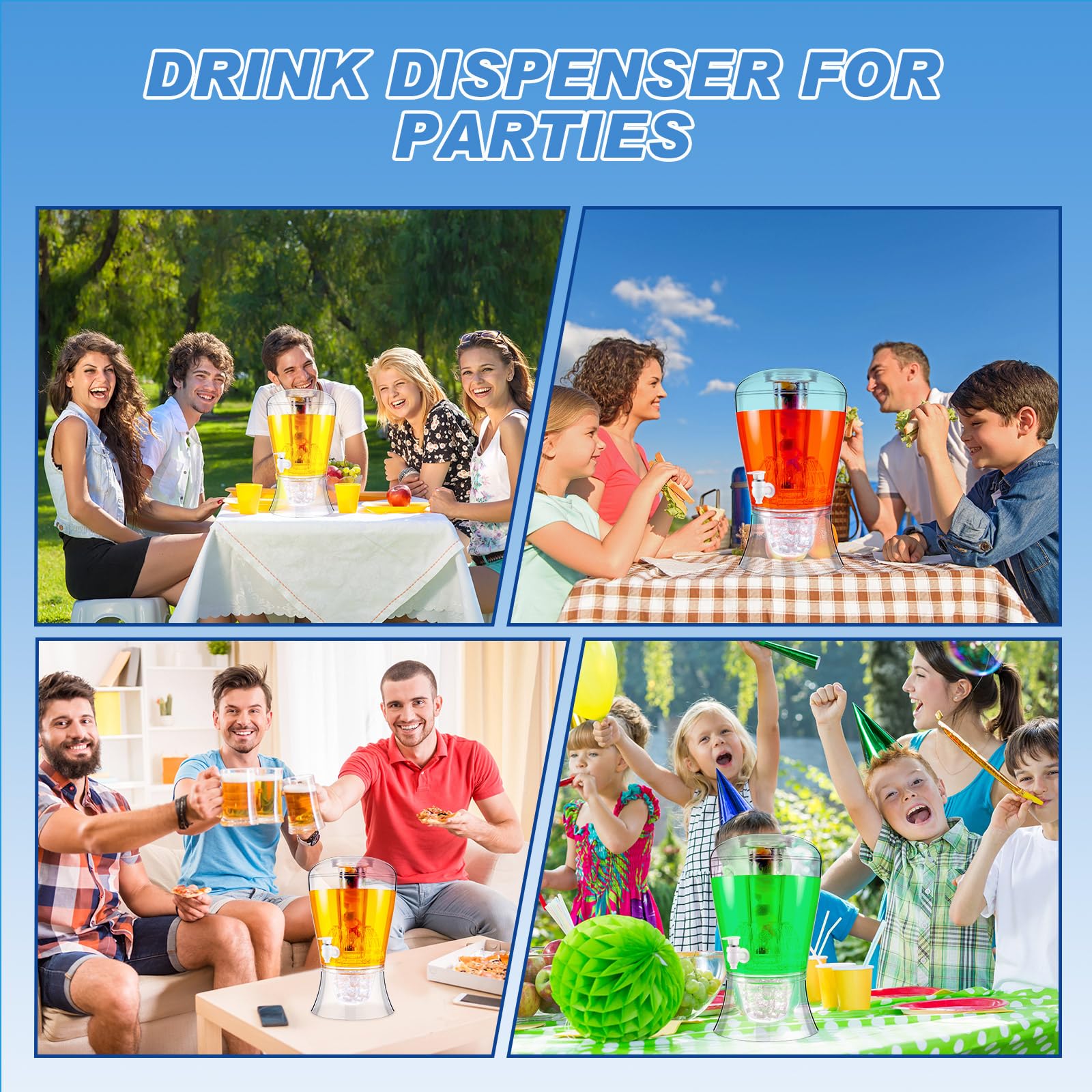 Dispensador de bebidas de acrílico de 6.8 L para fiestas, contenedor de agua irrompible, encimera con núcleo de hielo y espita para jugo helado, té, café, leche, boda, fiesta 3