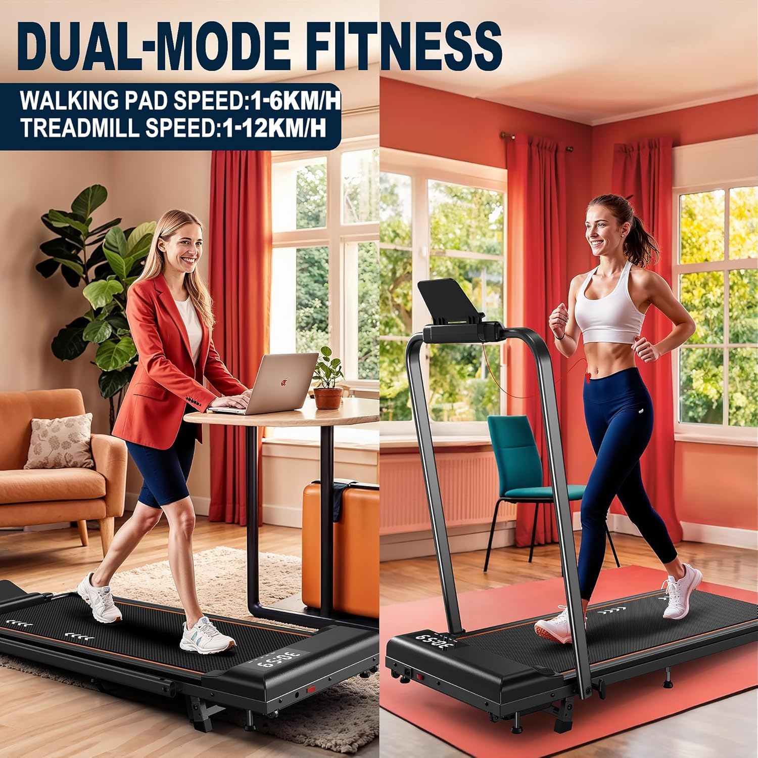 Cinta de Correr Plegable, Walking Pad con Motor de 2,5CV, 120 kg de Capacidad de Carga, Velocidad de 1-12 km/h, con Pendiente, Banda de Rodadura de 7 Capas, sin Necesidad de instalación