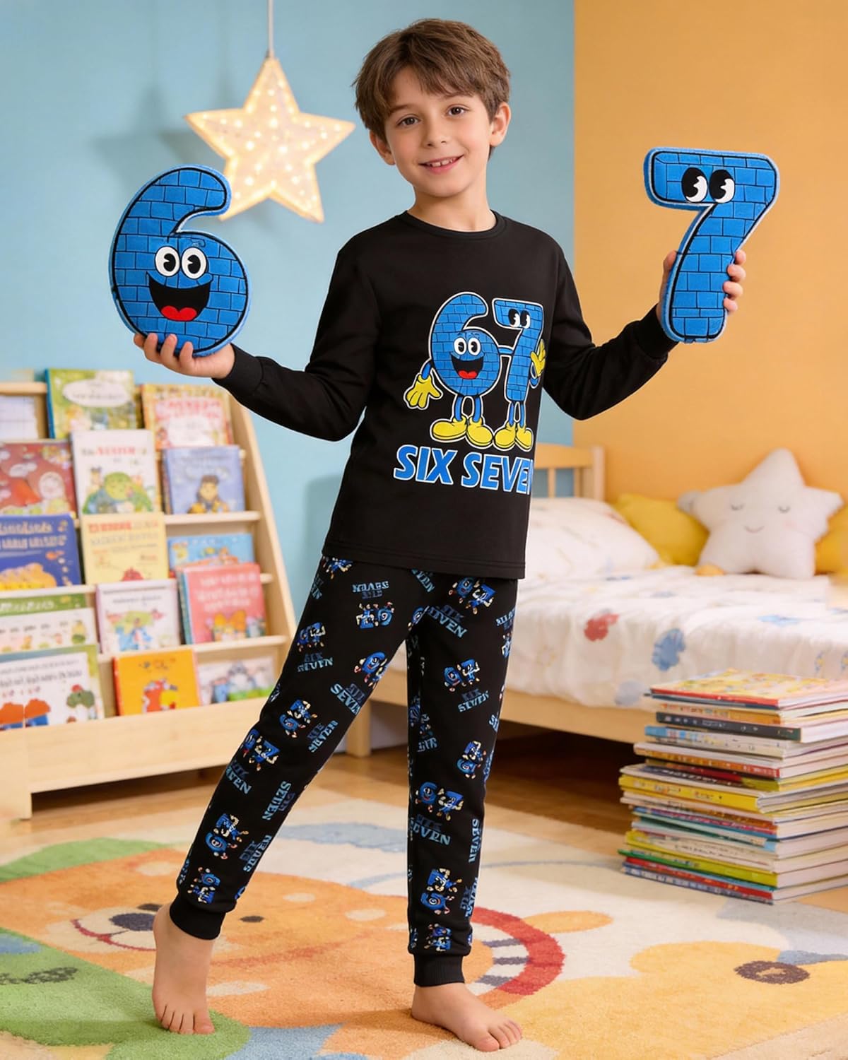 Difforever Boys Girls 67 Meme Shirts Pants Set Kids Teens Six Seven Home Casual Clothes Outfit Playwear 5-14Y - Image 2