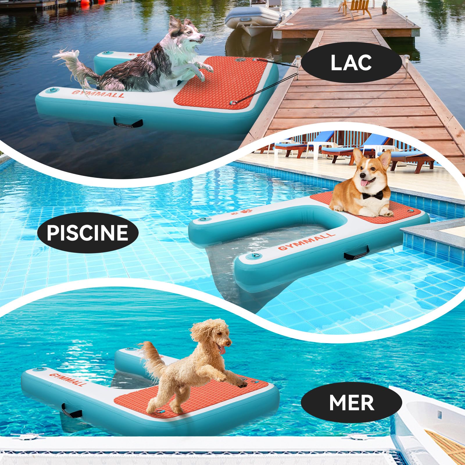 Plateforme Flottante pour Chien 120x82cm, Rampe d'eau pour Bateaux, Piscines, Lacs et Mer, Plateforme Antidérapante pour Chiens jusqu'à 100kg, Rampe Flottante pour Chien