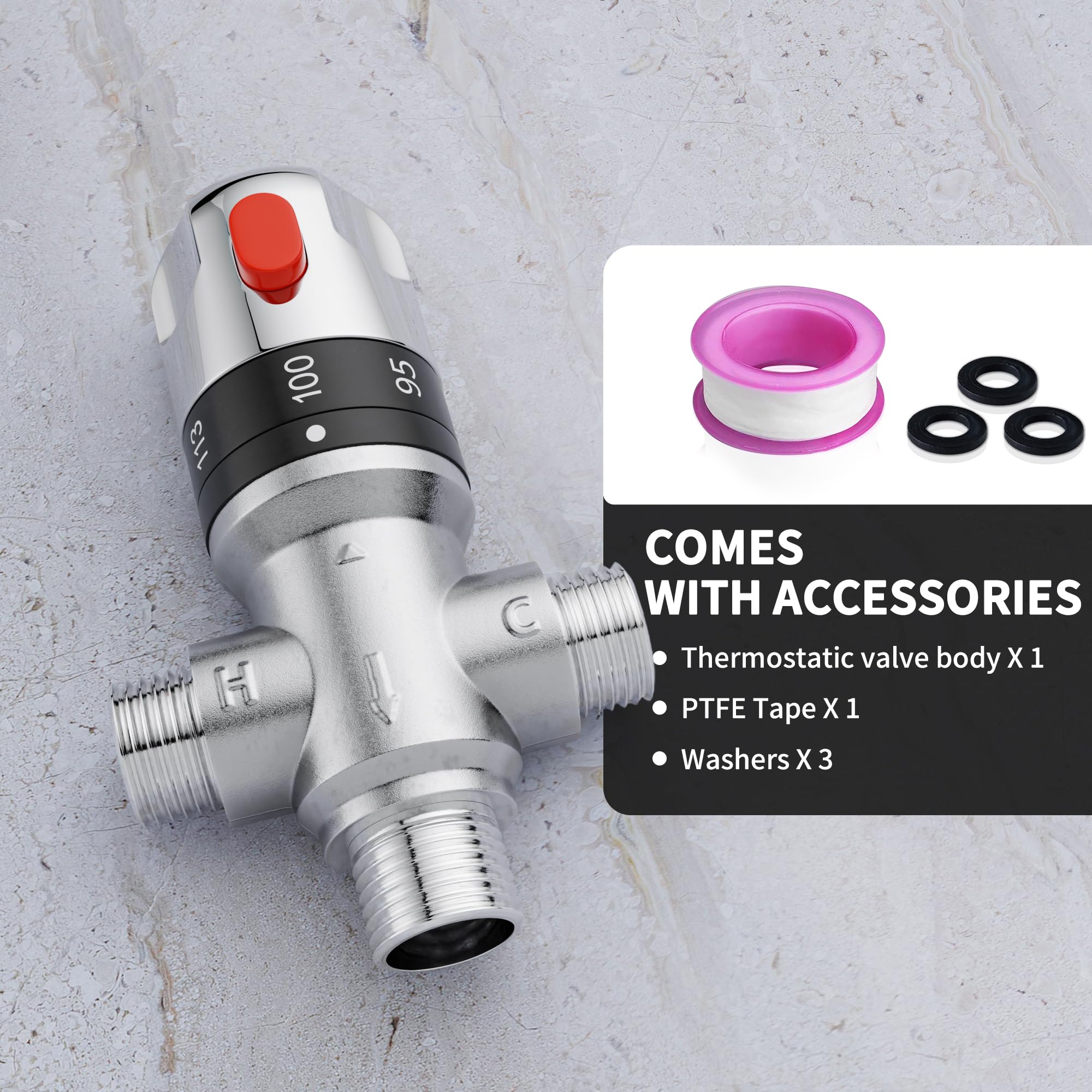 Morado Valvola miscelatrice termostatica con attacco maschio 1/2 NPT, valvola di controllo costante della temperatura dell'acqua, scala Fahrenheit, ottone massiccio, grigio