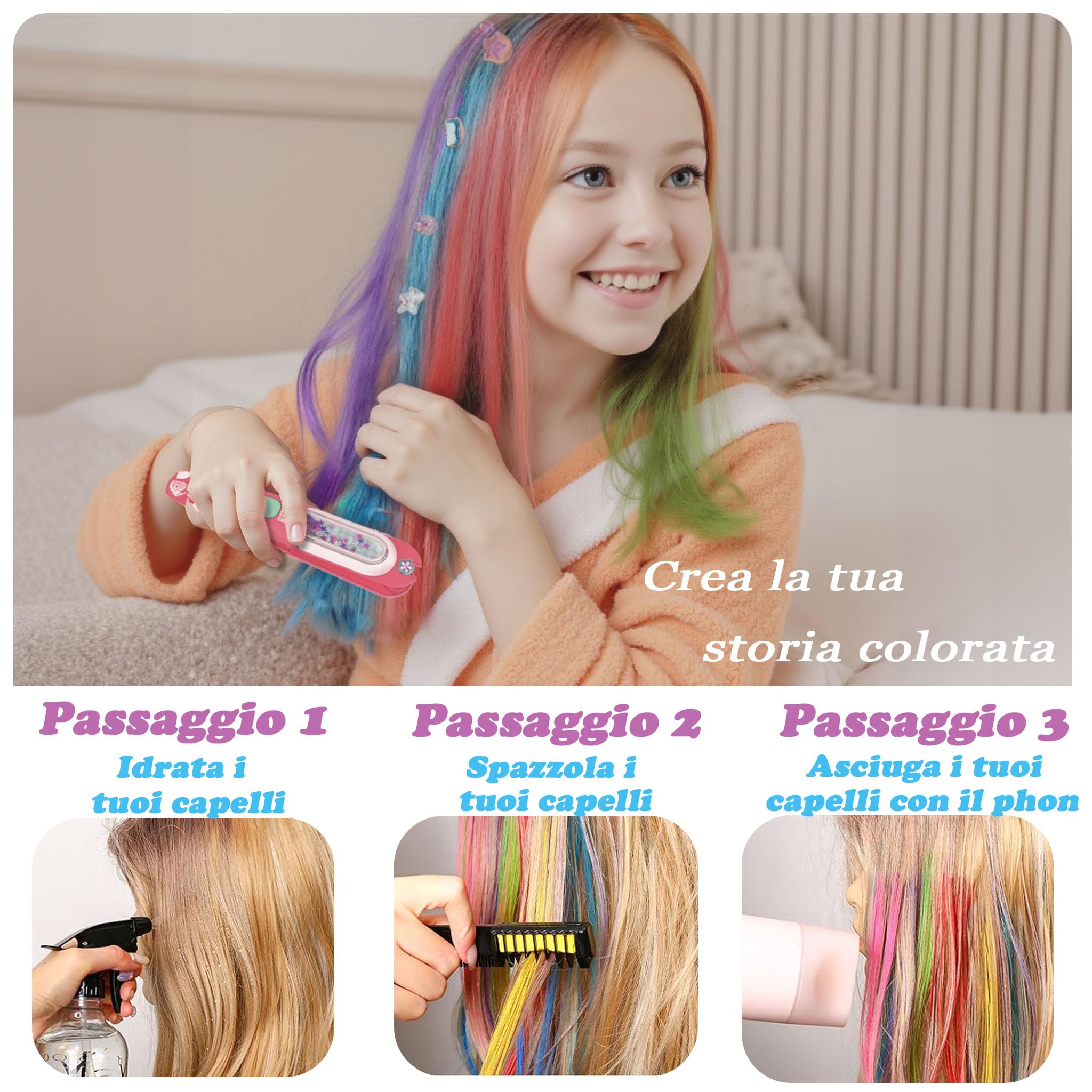 AOSITE Kit Timbri Per Capelli Con Glitter Per Bambine - 400 Pezzi, Accessori E Fasce, Regalo 6-12 Anni - 3
