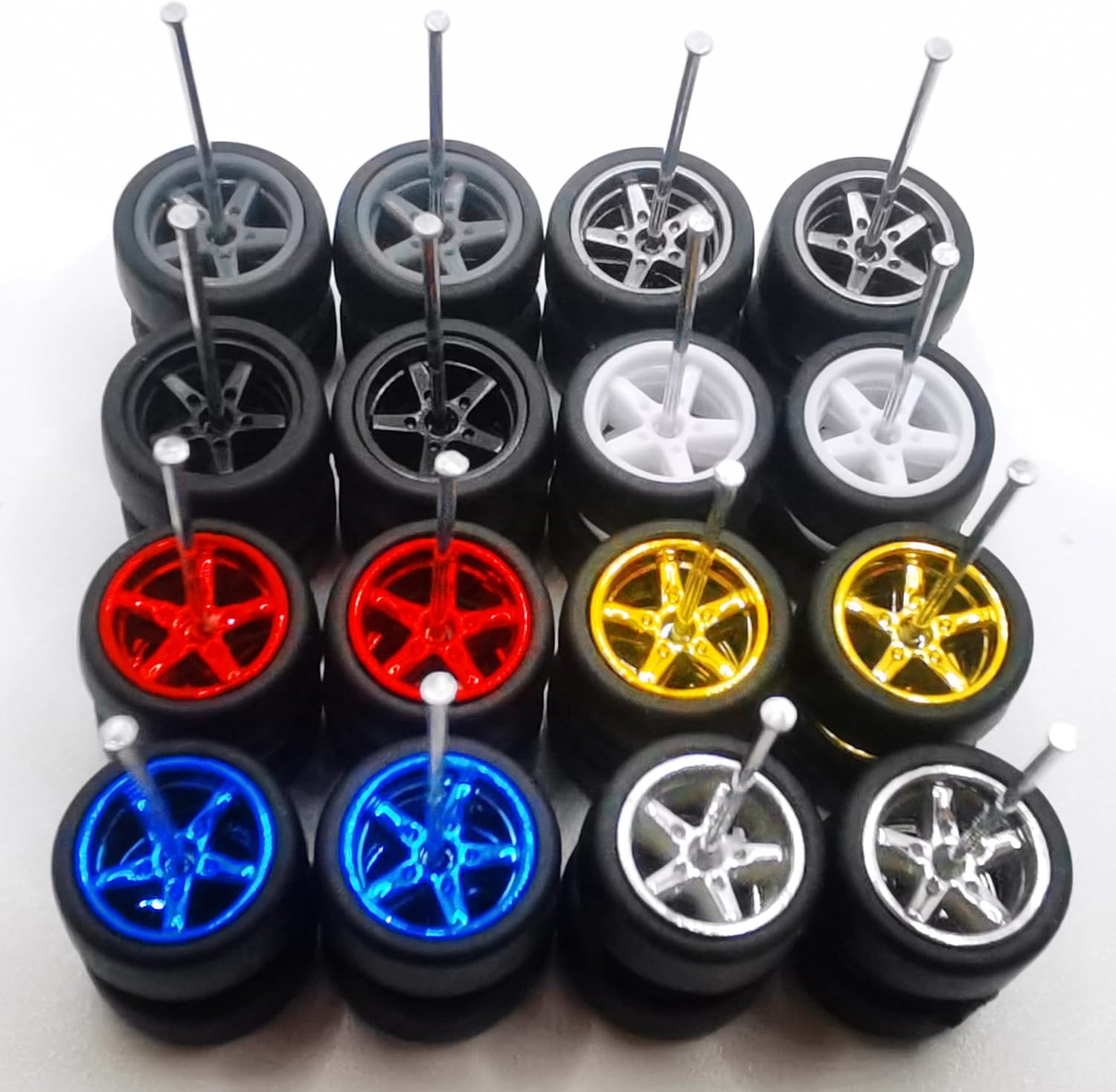 8 Set 1/64 Wheels and Tires Set 1 64 Scale Wheels with Simulated Rubber Tires and 8 Colors Rims Improve The Realism of 1/64 Diecast Cars(Diameter 0.44in/11.2mm)