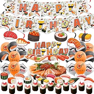 Sushi Party Decorations Japanese Birthday Party Decorations Includes Sushi Happy Birthday Banner Cake Topper Cupcake Toppers Balloons for Sushi Themed Party