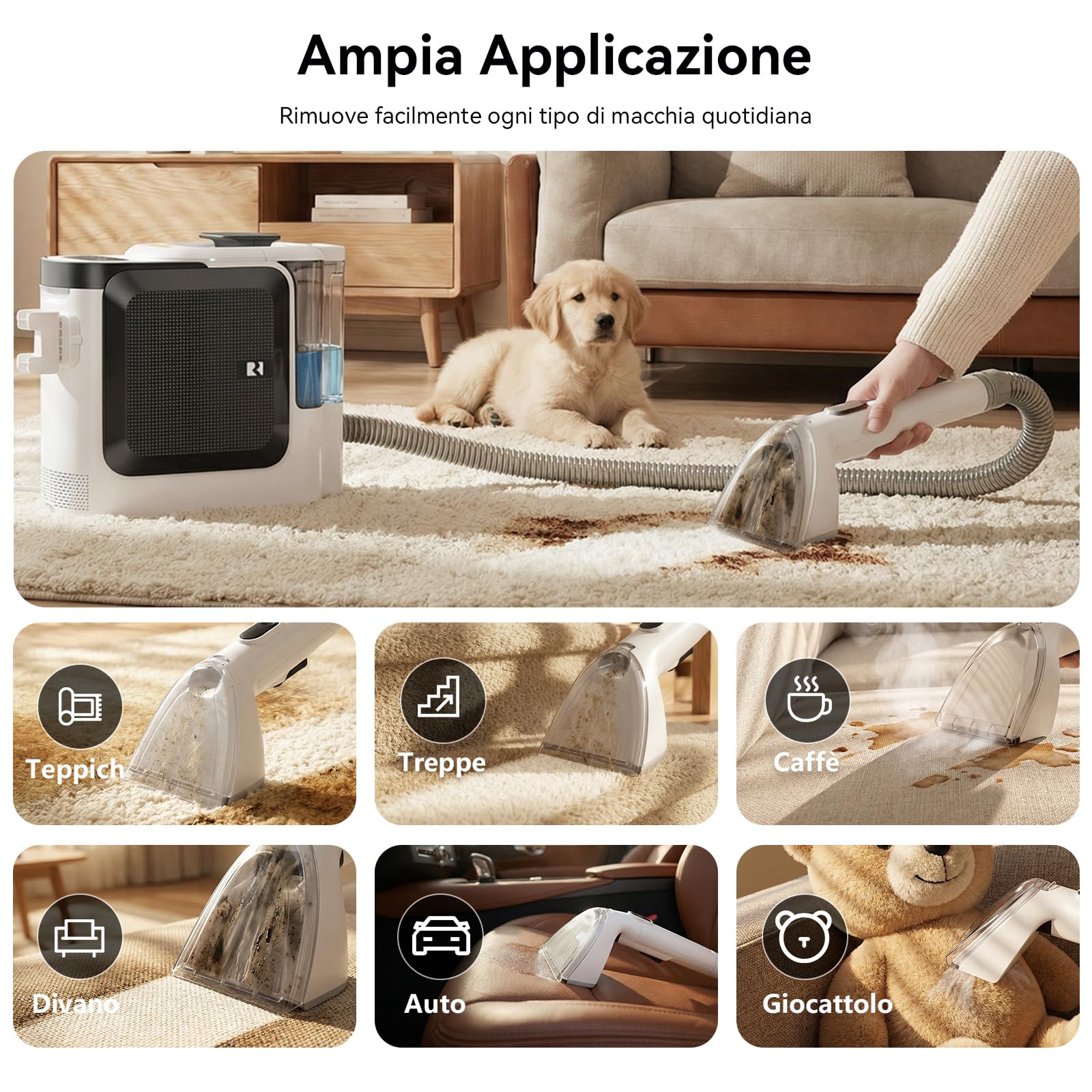 Redkey C2 Lavatappeti Lava e Asciuga a Vapore, 1800W 26000Pa Pulitore Vapore, Pulitore a Vapore per Divani e Tessuti 4 in 1 Aspiratore Liquidi per Tappeti, Finestre, Auto, 7 Accessori e Detergente
