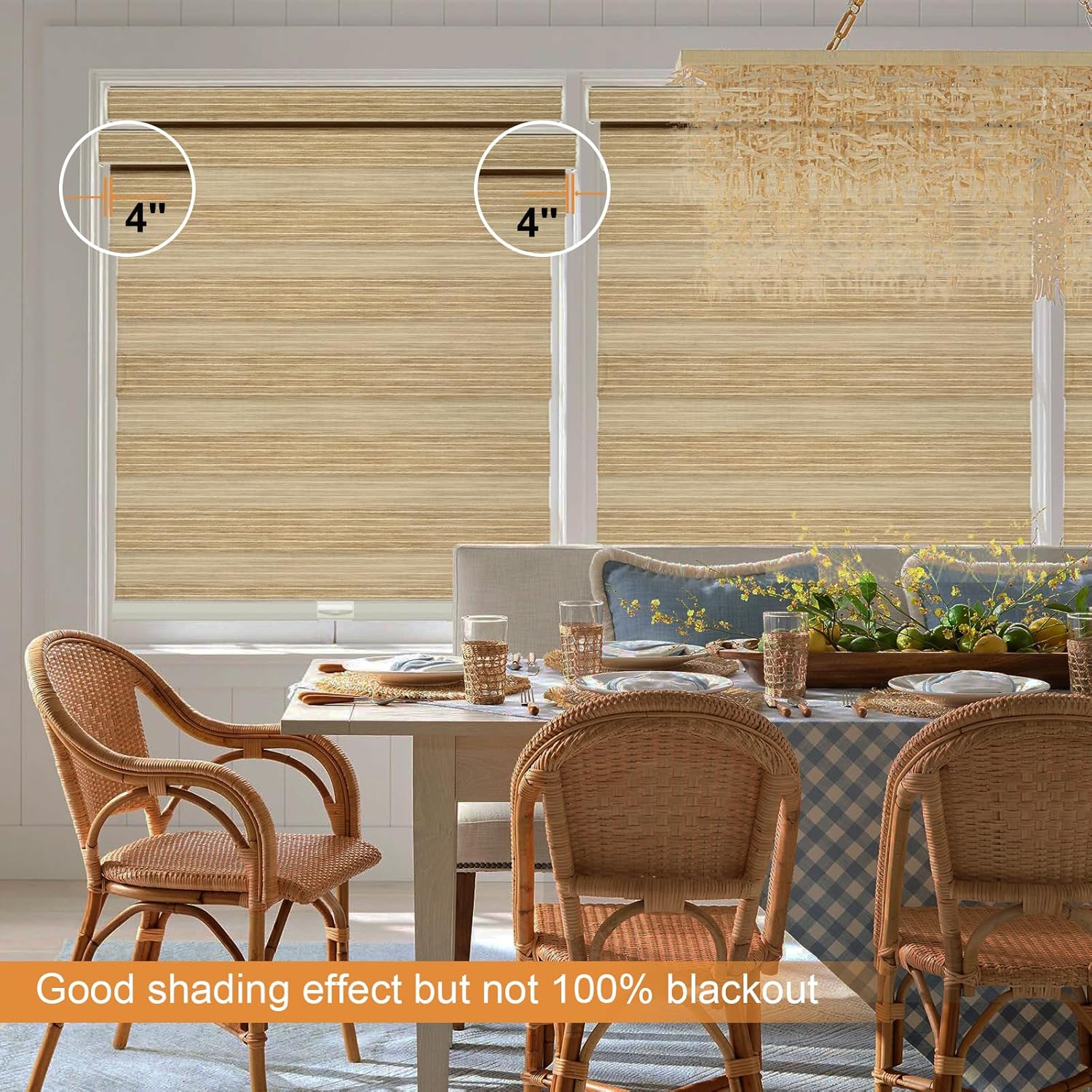 Persilux Custom Natural Woven Faux Linen Cordless Zebra Blinds for Windows Roller Shades Room Darkening Thermal Insulated Blinds for Doors, Home and Living Room, Khaki