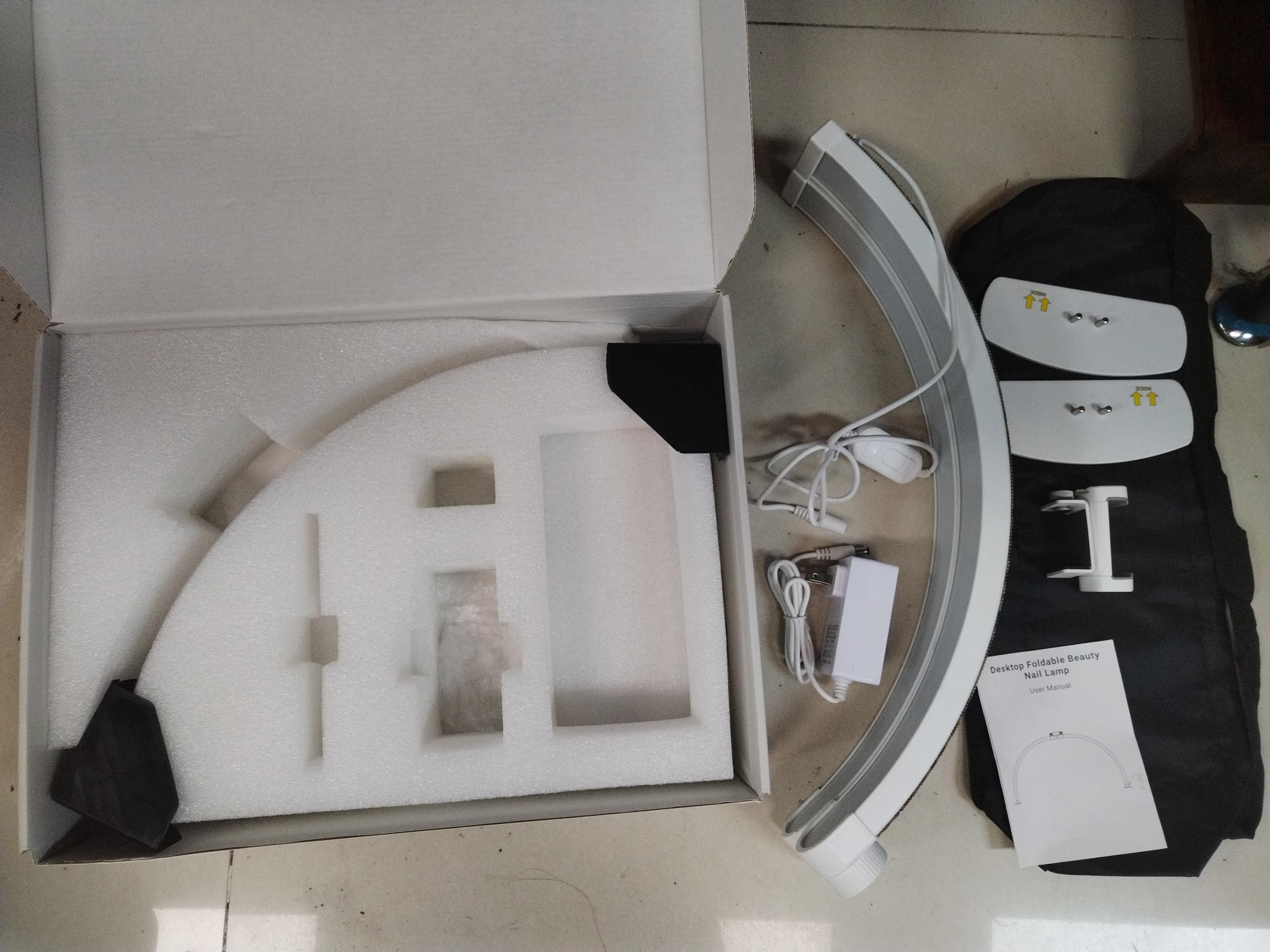 Morelian Foldable Desktop Half Moon LED Nail Desk Lamp 38W Dimmable 3000K-6000K with Phone Holder for Eyelash Tech Makeup Tattoo Salon (UK)