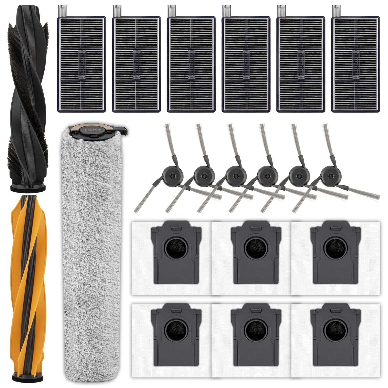 (21 sztuk) Części zamienne do robota odkurzającego Dreame Aqua10 Ultra, 2 wałki szczotkowe, 1 wałek do mopa, 6 filtrów HEPA, 6 worków na kurz, 6 szczotek bocznych, zestaw akcesoriów