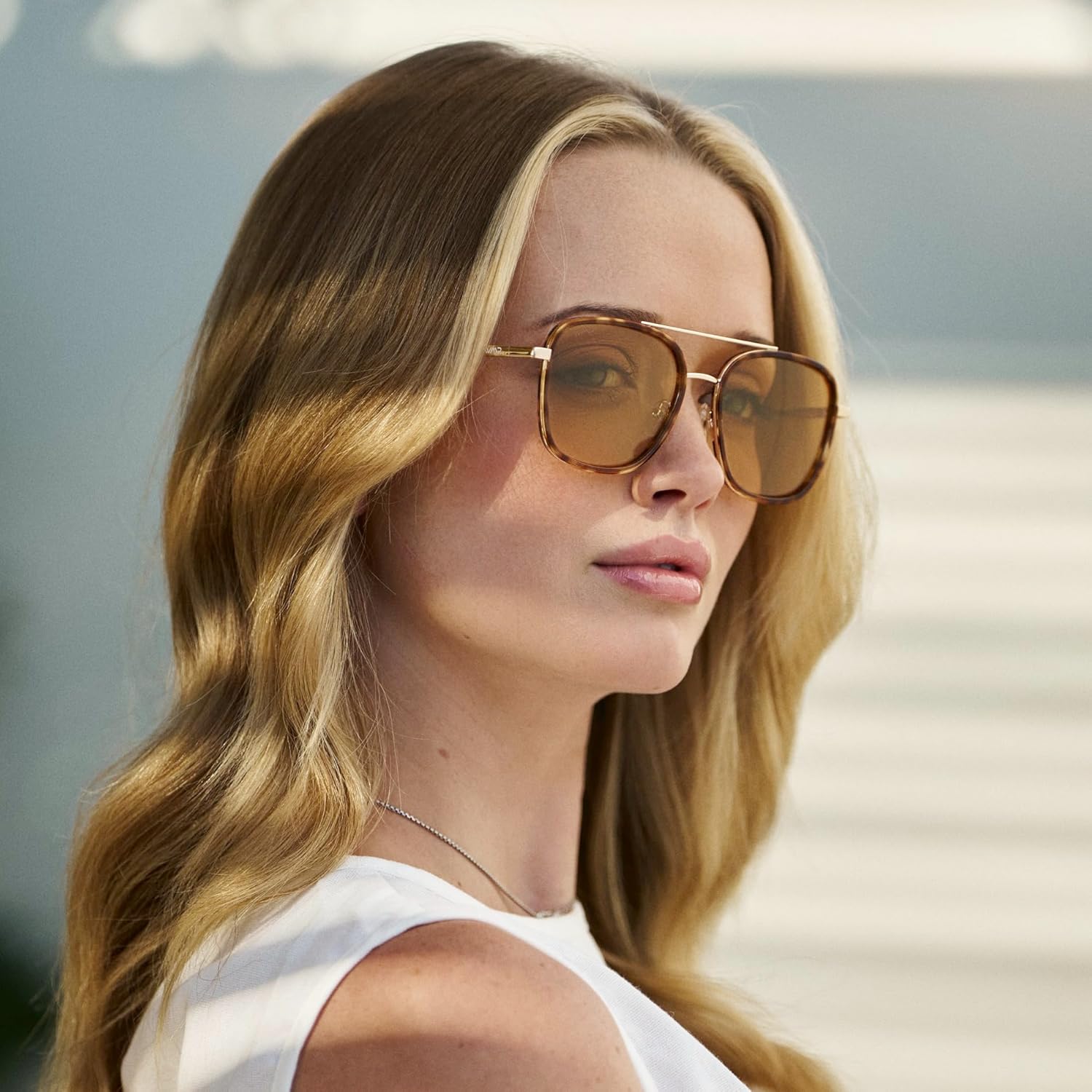 WearMe Pro - Women’s Polarized Square Sunglasses: Modern Square Aviator with Double Bridge Vintage Aesthetics