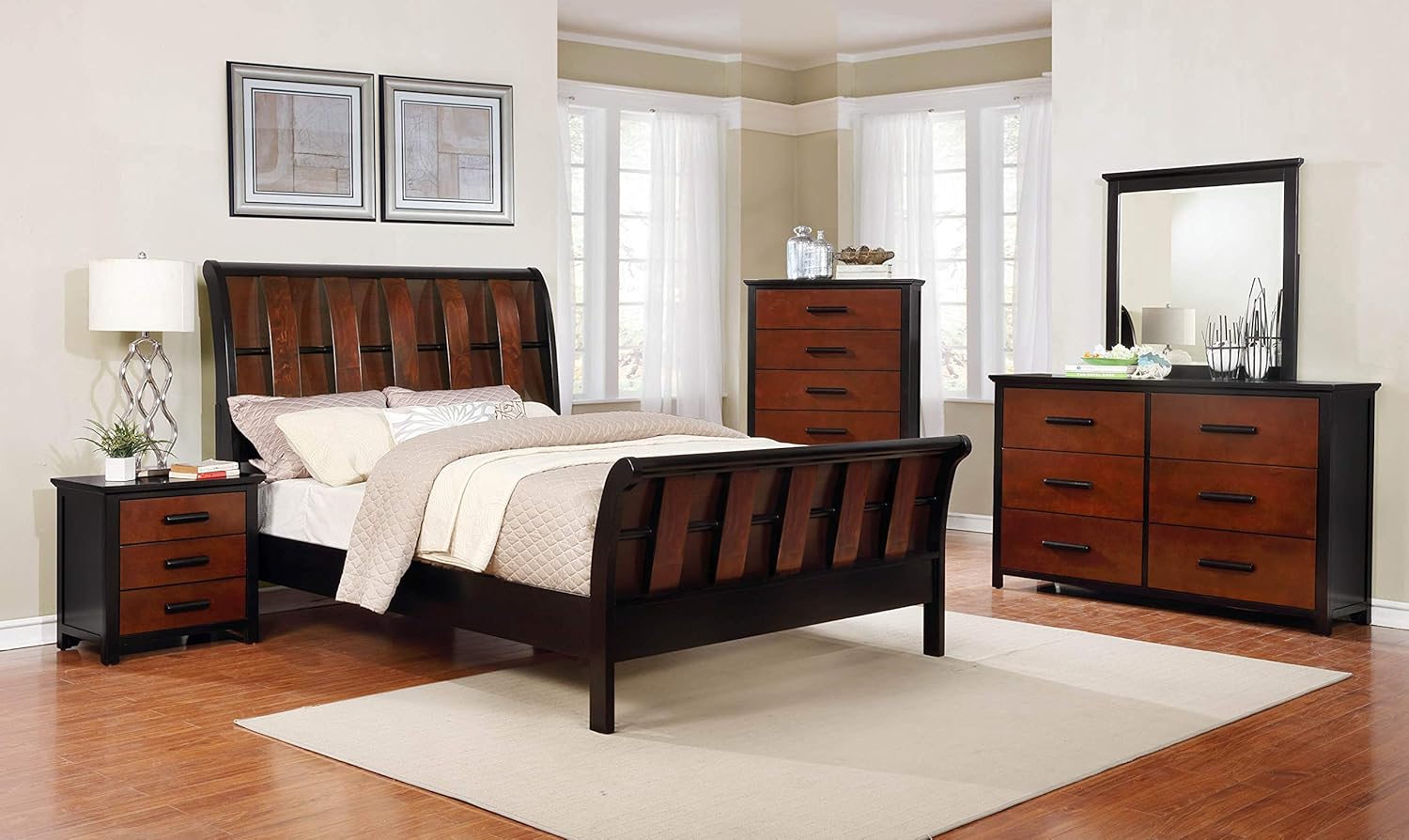 Mollai Collection 4 Piece Queen Bed/Dresser / Mirror/NightStand Grey