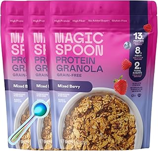 Magic Spoon Protein Granola - High Protein Granola, Keto Friendly, Low Sugar, Grain Free, Healthy Breakfast or Quick Snack and a Spoon (3 bags of Mixed Berry)