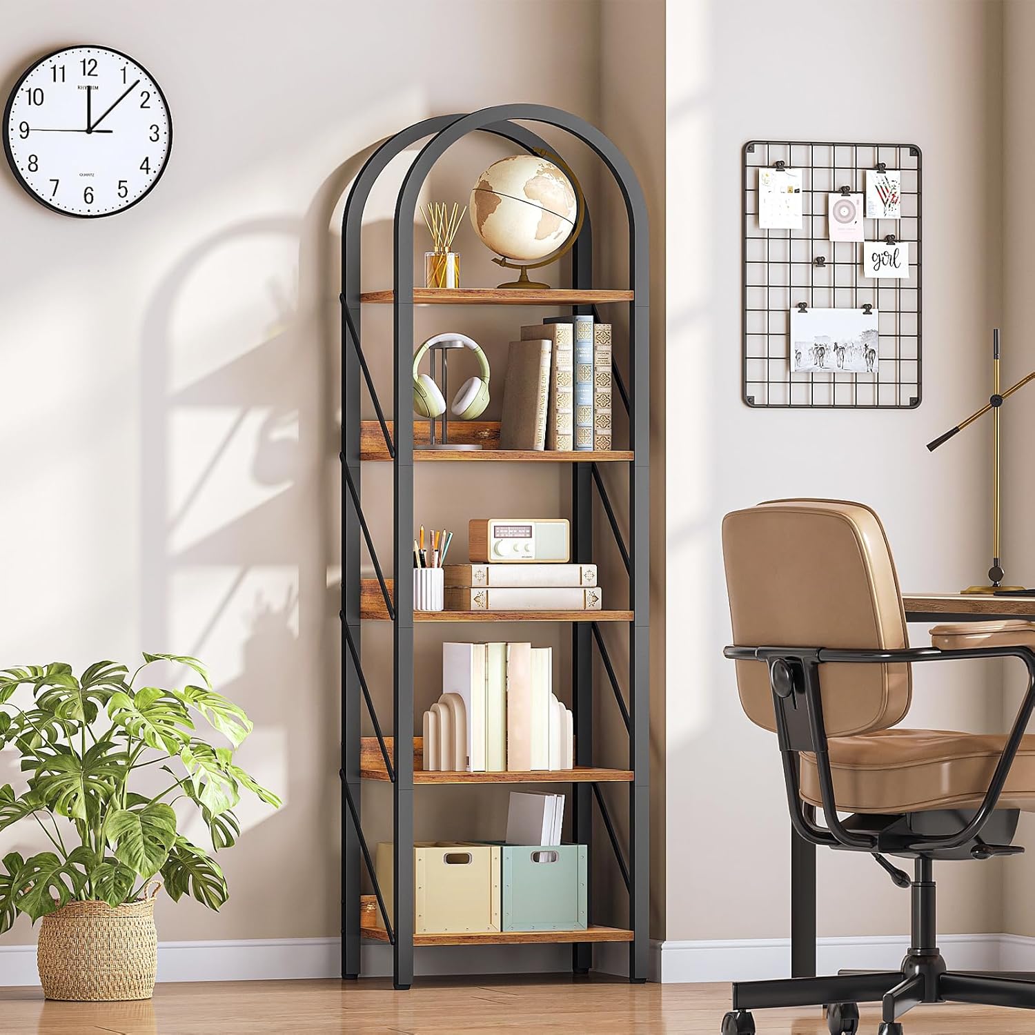 HOOBRO Corner Shelf Stand and Bookshelf Bundle, Plant Display Shelf, Book Shelf Storage Organizer for Living Room, Office, Bedroom, BF36CJ01-BF425SJ01