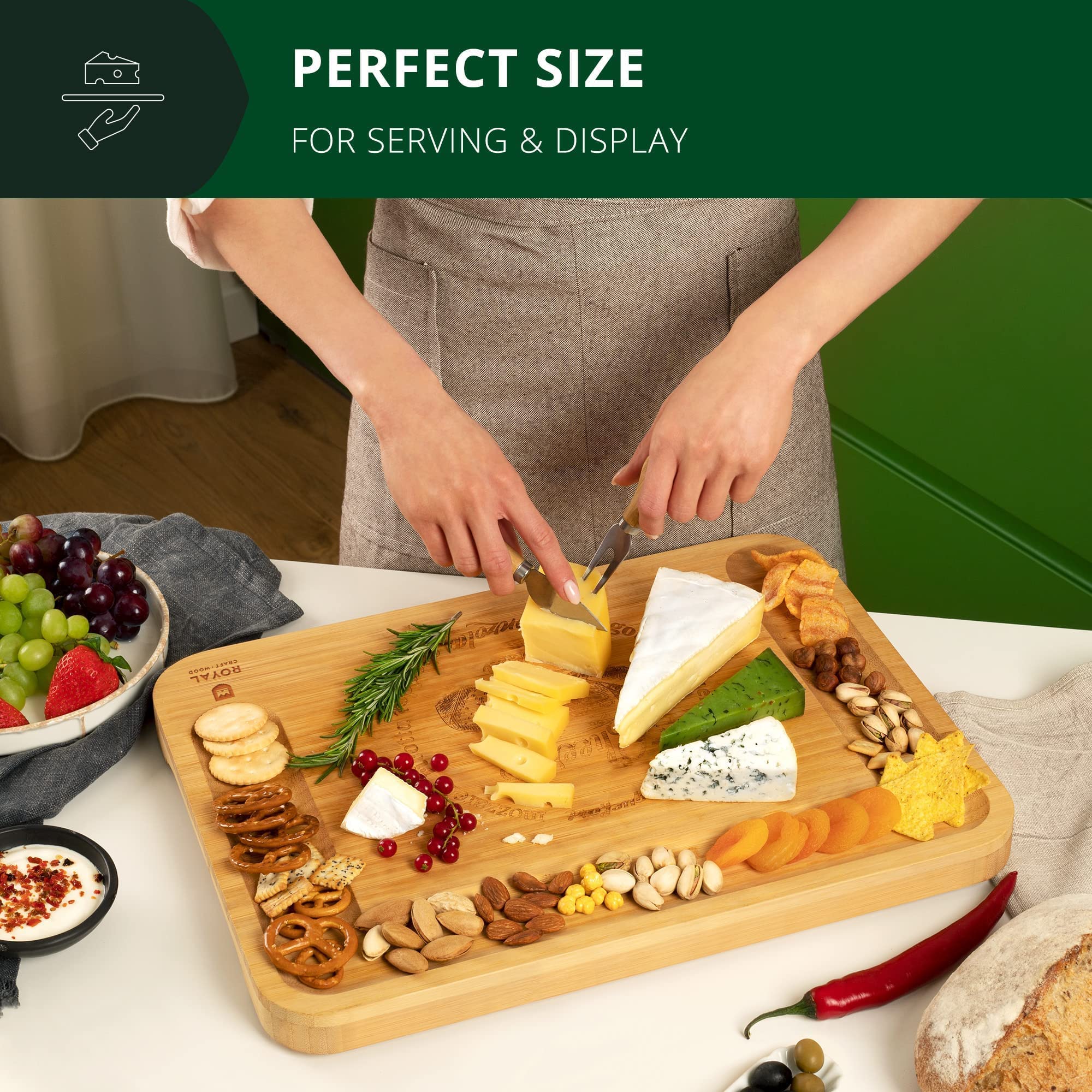 Large Cheese Board and Knife Set Charcuterie Board Set Unique Bamboo