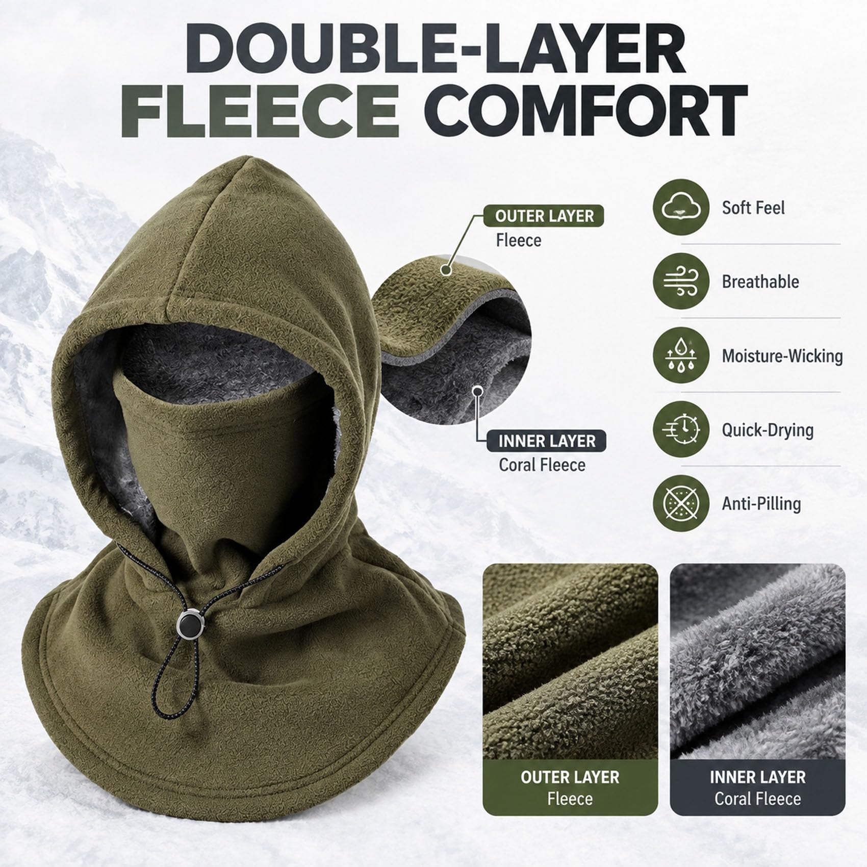 3-in-1-Fleece-Sturmhaube mit doppelter Schicht – Winter-Kopfbedeckung