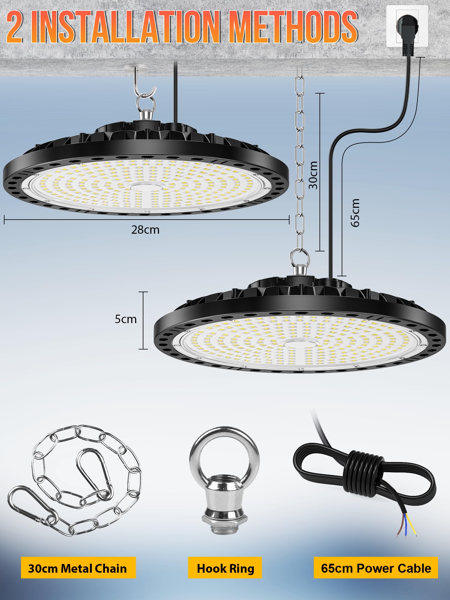 Faretto LED 200W 4 Pezzi, 20000LM UFO Lampada da Officina Industriale, 7000K Bianco Freddo Lampada da Garage, IP65 Impermeabile Faro LED, Plafoniera per Garage Magazzini Fabbrica Palestra
