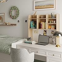 Vista 7 de ChooChoo Estantería de escritorio, organizador de escritorio de madera con 7 estantes para escritorio de computadora, estante de escritorio, Natural