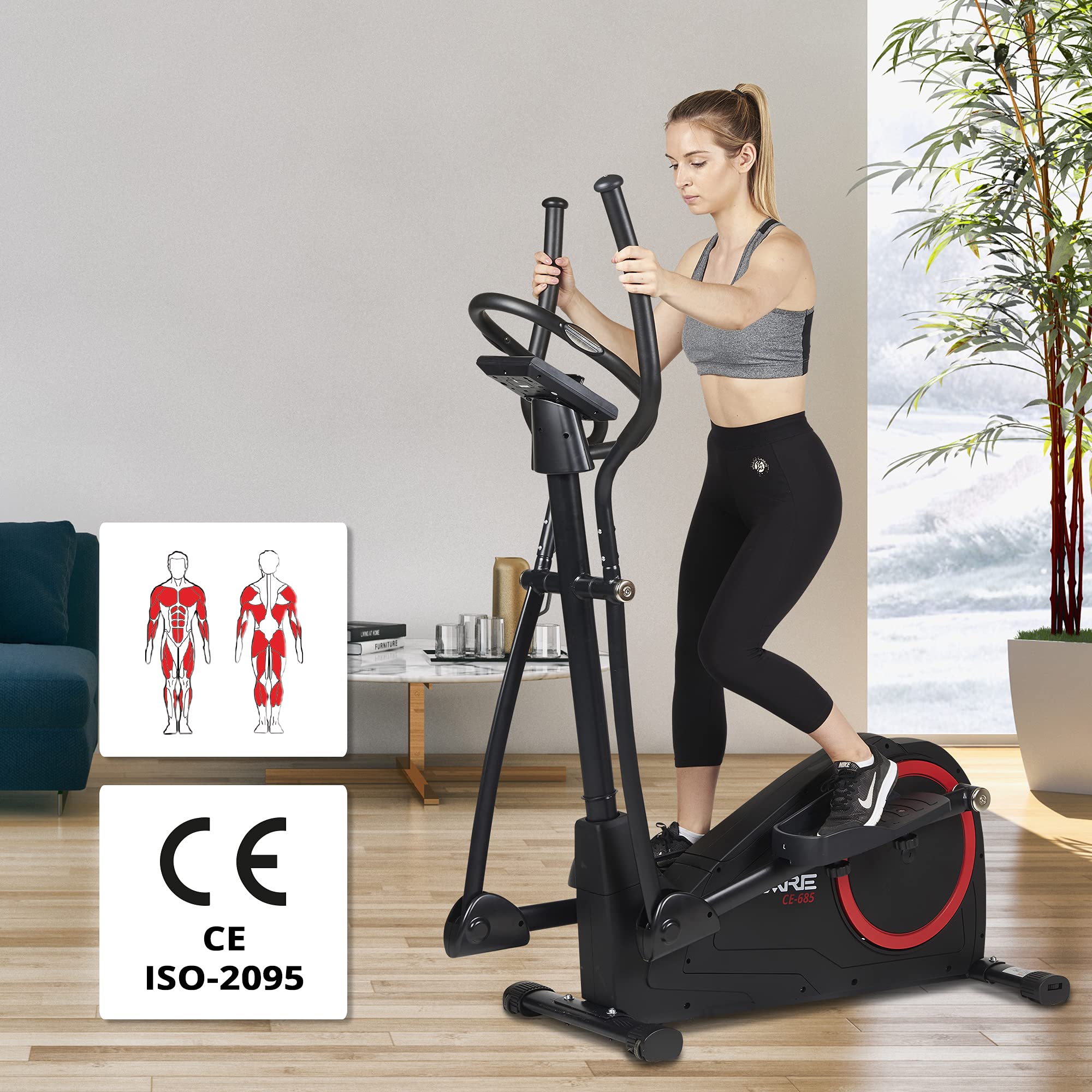 Care Fitness - Vélo Elliptique Motorisé CE-685-24 Niveaux de Difficulté - 24 Programmes - Compteur Écran LCD - Port USB - Porte Tablette - Compatible Application Kinomap