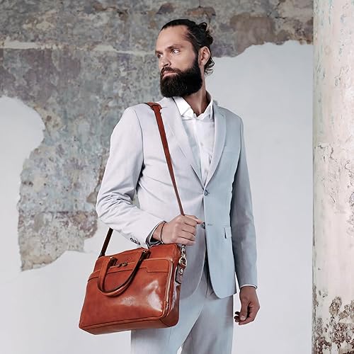 Miniatura 3 de Time Resistance Maletín de cuero - Bolso italiano hecho a mano de cuero para portátil - Maletín para hombre y mujer - Bolsa para computadora