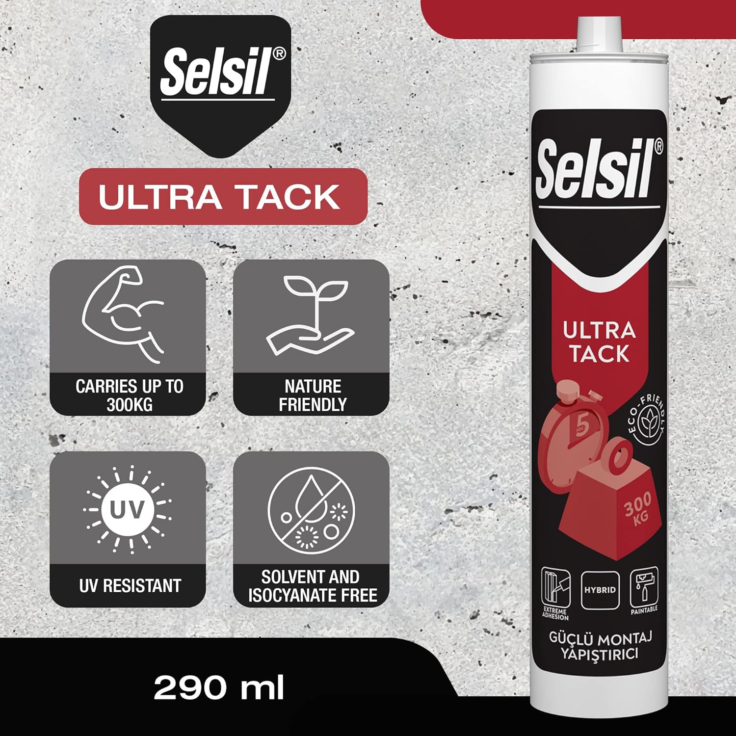 SELSIL Ultra Tack 660 LBS (300 Kg) Carrying Capacity, Hybrid & Paintable Bonding Glue, Super Glue, Wood Glue, Adhesive Glue, Bonds in 5 Seconds, Waterproof Mounting White Glue, 9.80 Fl oz. (290 ml): Industrial & Scientific